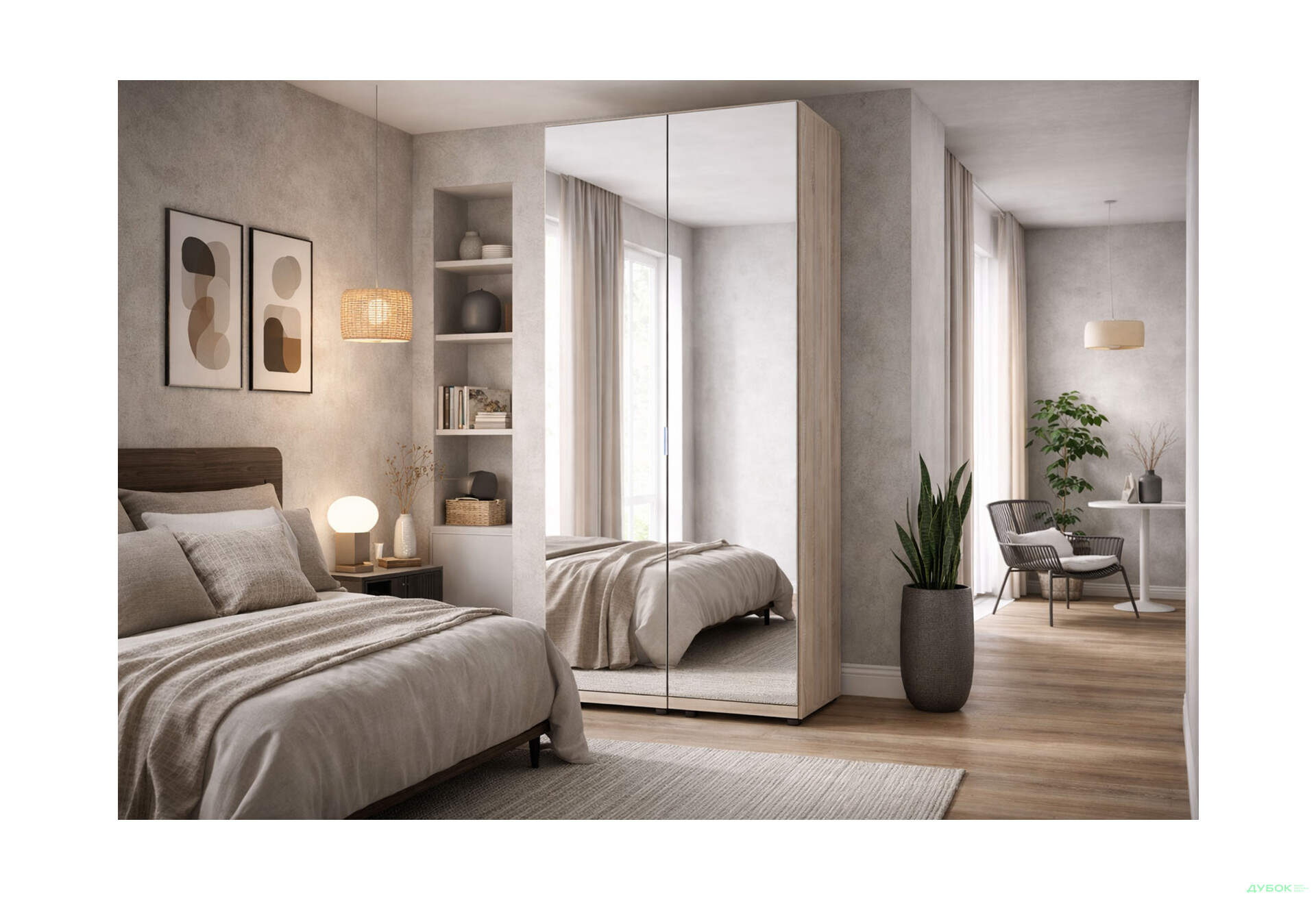 Зображення 2 - Шафа Doros Гелар 2-дверна з дзеркалом 78 см Дуб сонома