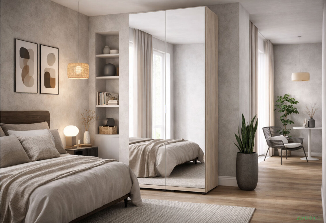 Зображення 2 - Шафа Doros Гелар 2-дверна з дзеркалом 78 см Дуб сонома