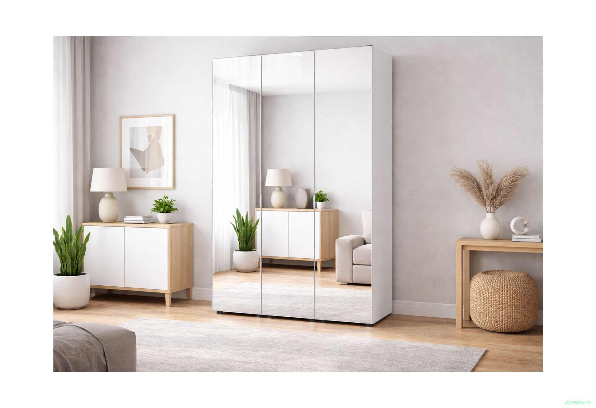 Изображение 2 - Шкаф Doros Гелар 3-дверная с зеркалом 117 см Белый