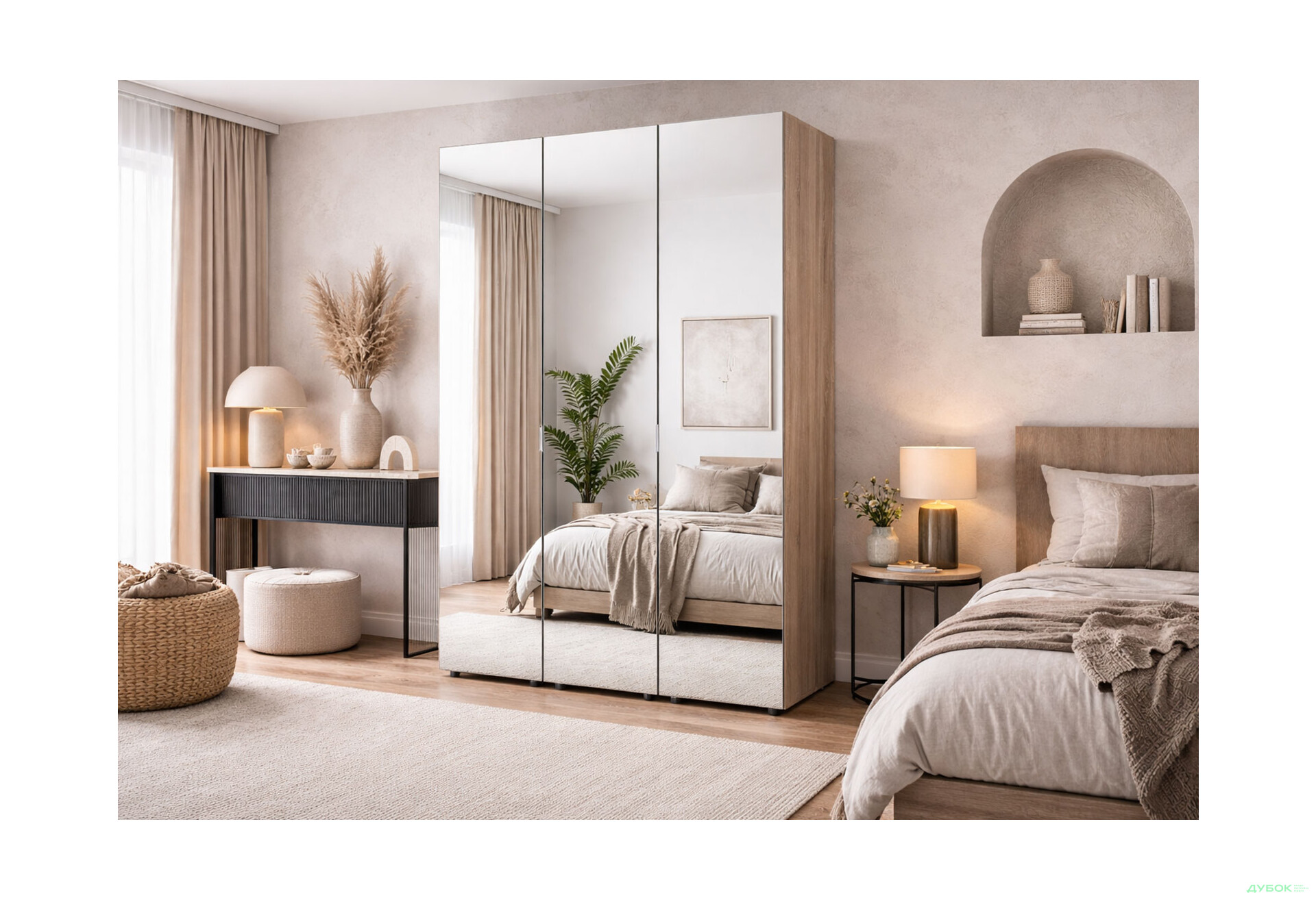 Зображення 2 - Шафа Doros Гелар 3-дверна з дзеркалом 117 см Дуб сонома