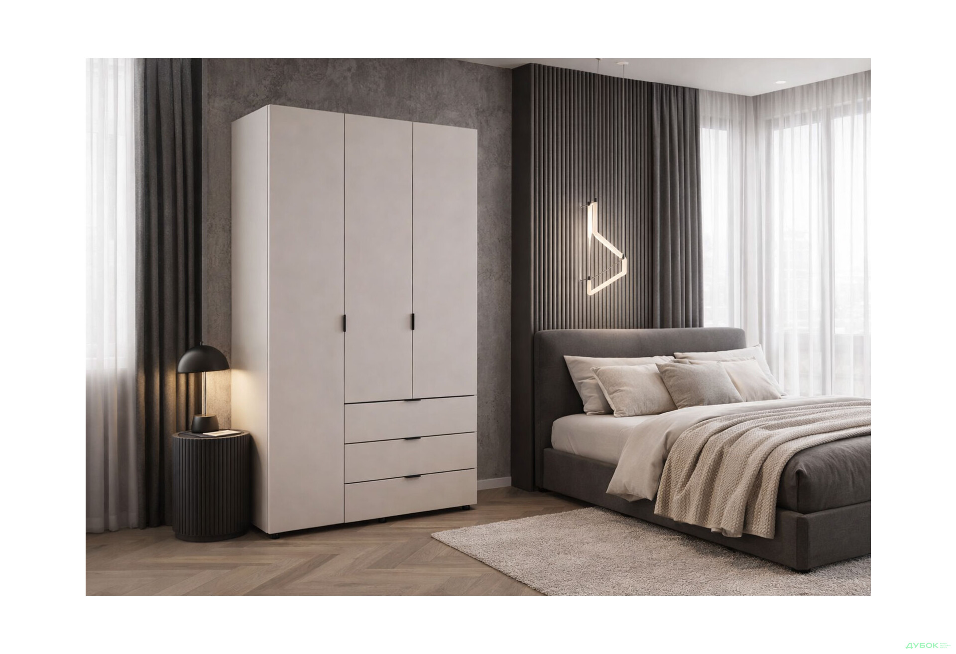 Зображення 2 - Шафа Doros Гелар 3 ДСП 3-дверна з 3 шухлядами 116 см Кашемір