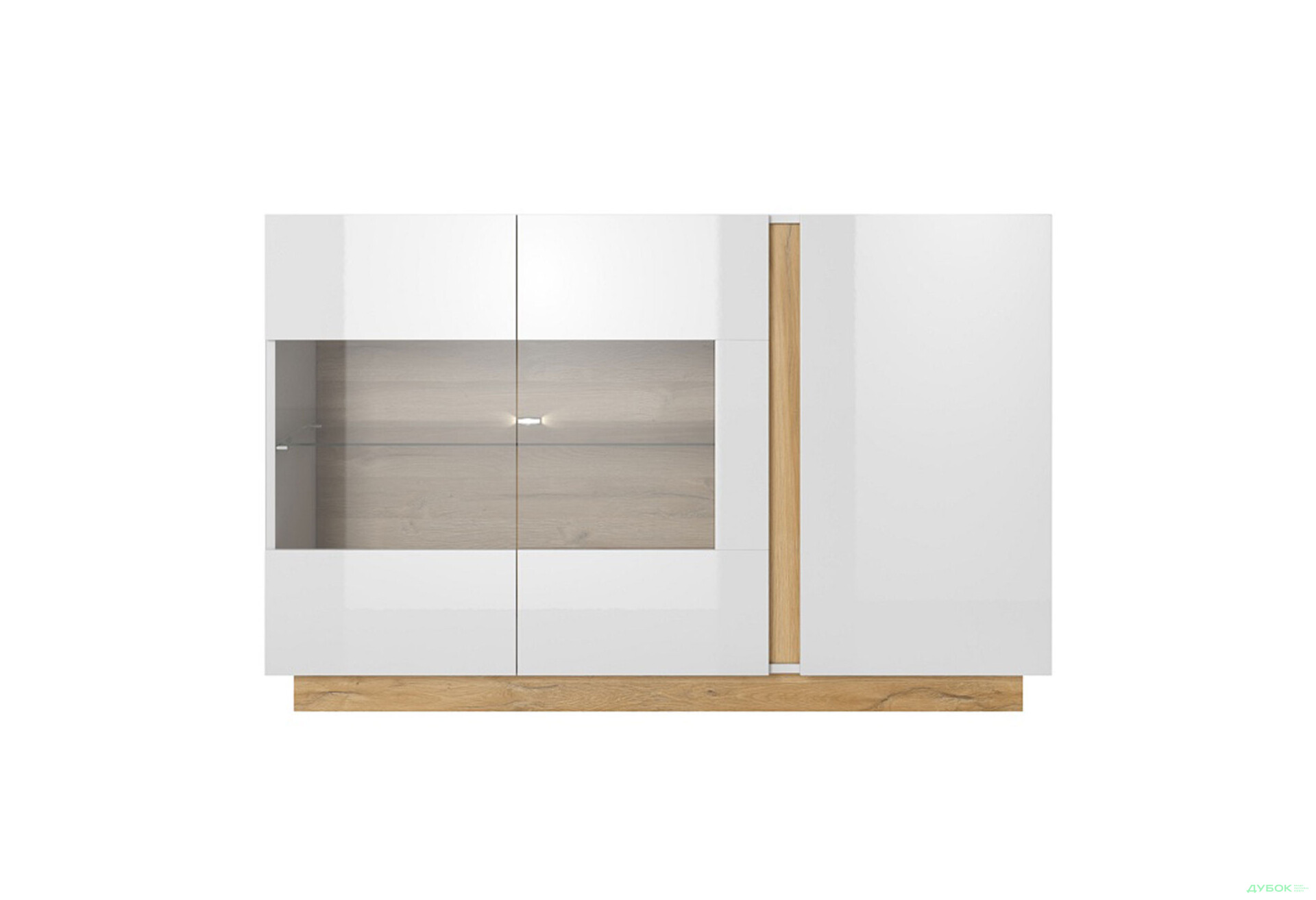 Комод Perfect Home Арко / Arco 3-дверний з 2 вітринами 138 см, білий глянець / дуб грандсон - Зображення 2 Зображення 2 - Комод Perfect Home Арко / Arco 3-дверний з 2 вітринами 138 см, білий глянець / дуб грандсон