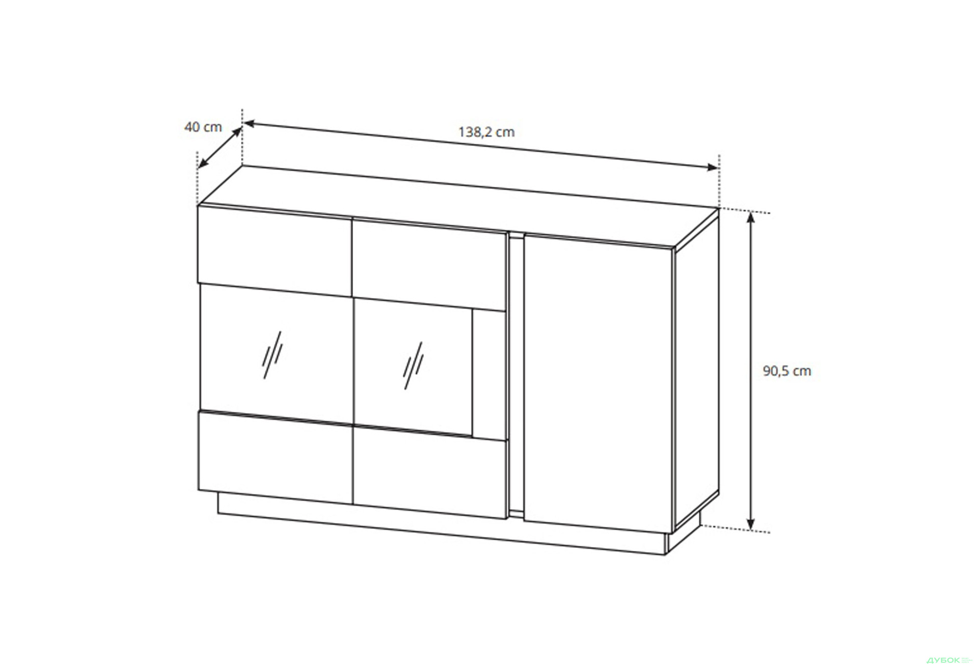 Комод Perfect Home Арко / Arco 3-дверний з 2 вітринами 138 см, білий глянець / дуб грандсон - Зображення 5 Зображення 5 - Комод Perfect Home Арко / Arco 3-дверний з 2 вітринами 138 см, білий глянець / дуб грандсон