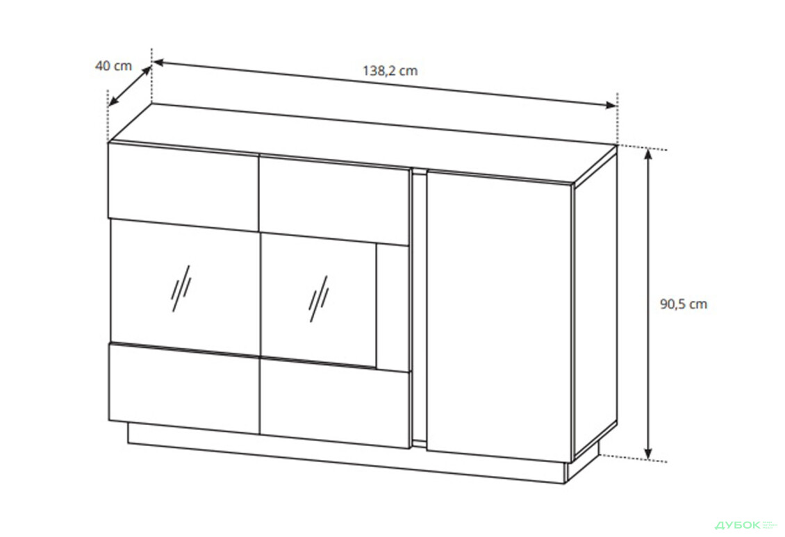 Комод Perfect Home Арко / Arco 3-дверний з 2 вітринами 138 см, білий глянець / дуб грандсон - Зображення 5 Зображення 5 - Комод Perfect Home Арко / Arco 3-дверний з 2 вітринами 138 см, білий глянець / дуб грандсон