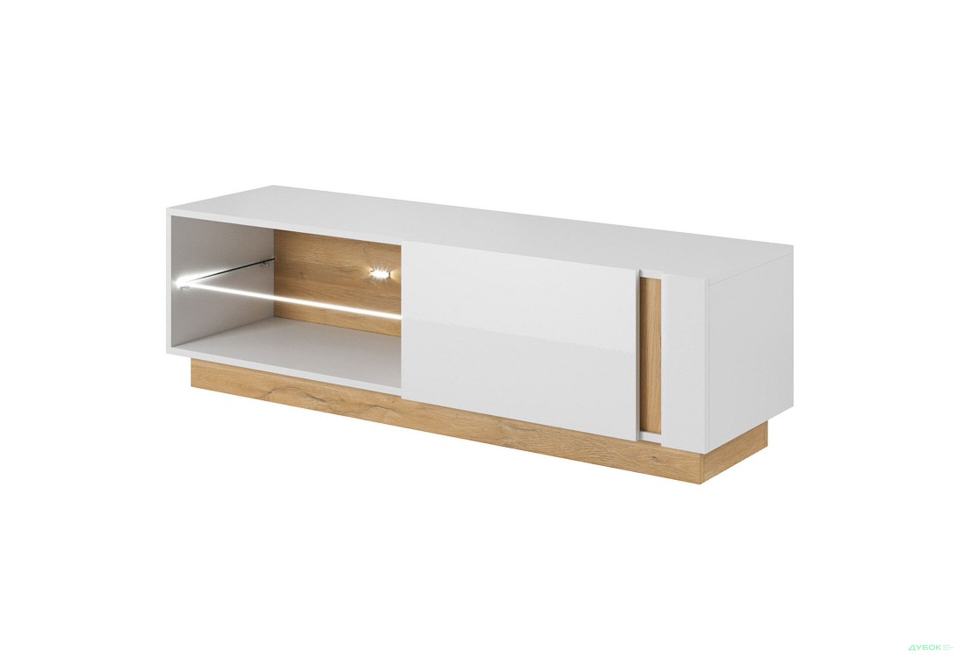 Тумба під ТВ Perfect Home Арко / Arco з дверкою 138 см, білий глянець / дуб грандсон - Зображення 1 Зображення 1 - Тумба під ТВ Perfect Home Арко / Arco з дверкою 138 см, білий глянець / дуб грандсон