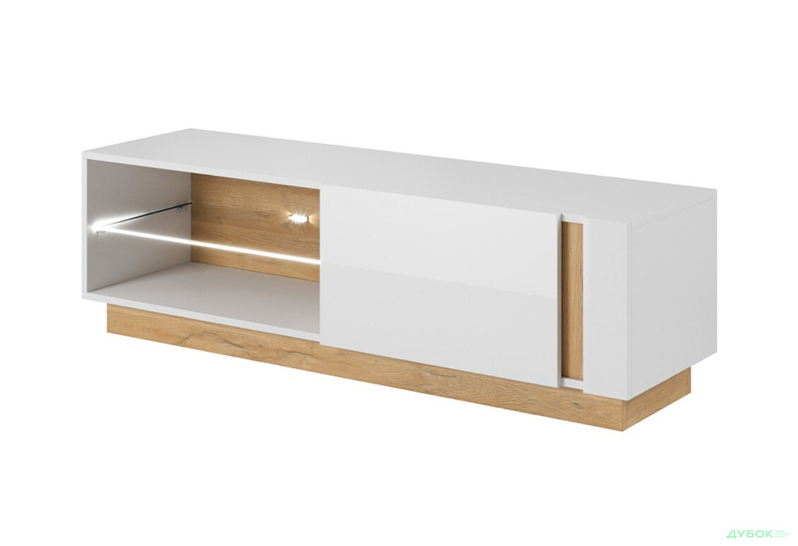 Тумба під ТВ Perfect Home Арко / Arco з дверкою 138 см, білий глянець / дуб грандсон - Зображення 1 Зображення 1 - Тумба під ТВ Perfect Home Арко / Arco з дверкою 138 см, білий глянець / дуб грандсон