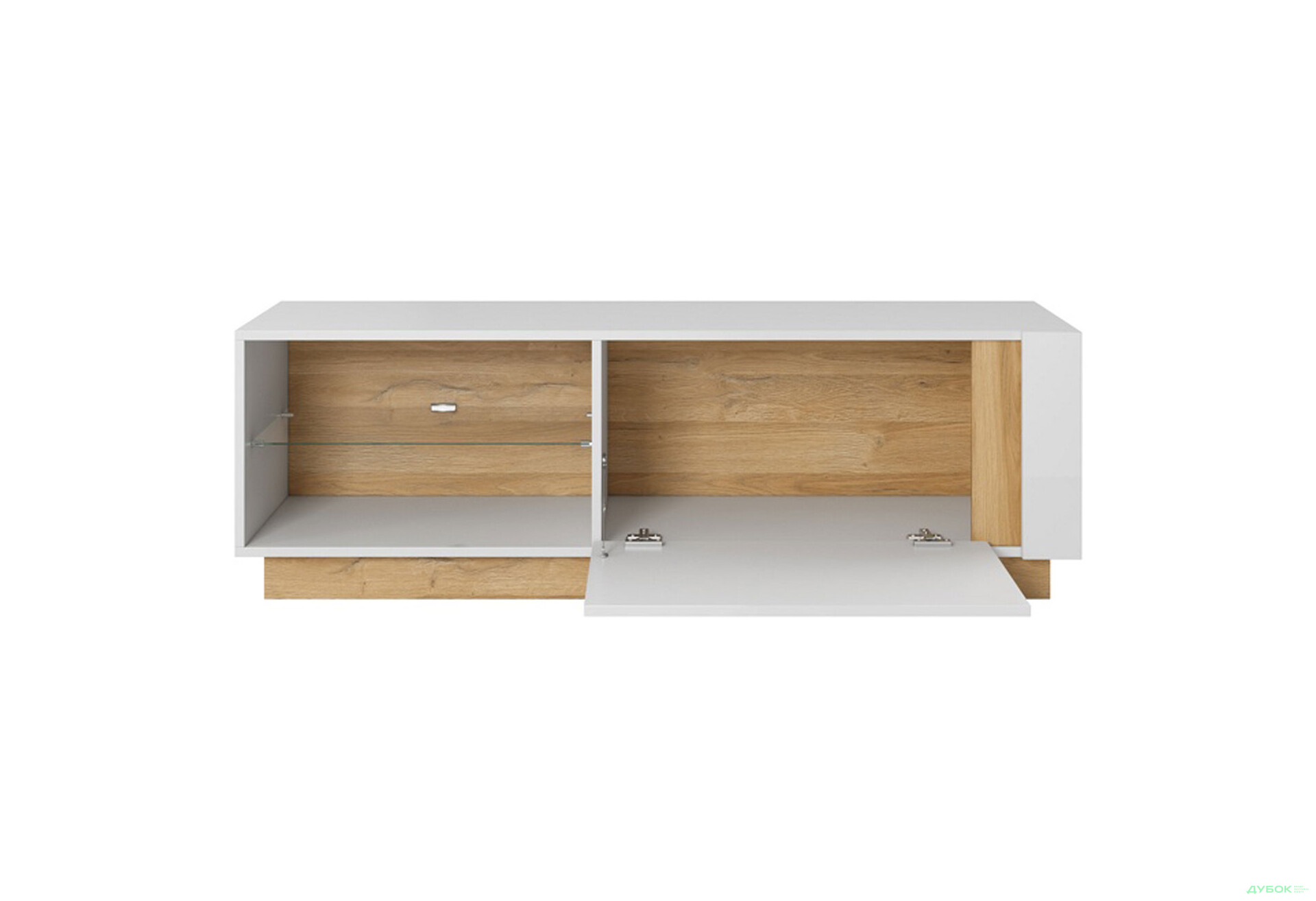 Тумба під ТВ Perfect Home Арко / Arco з дверкою 138 см, білий глянець / дуб грандсон - Зображення 3 Зображення 3 - Тумба під ТВ Perfect Home Арко / Arco з дверкою 138 см, білий глянець / дуб грандсон
