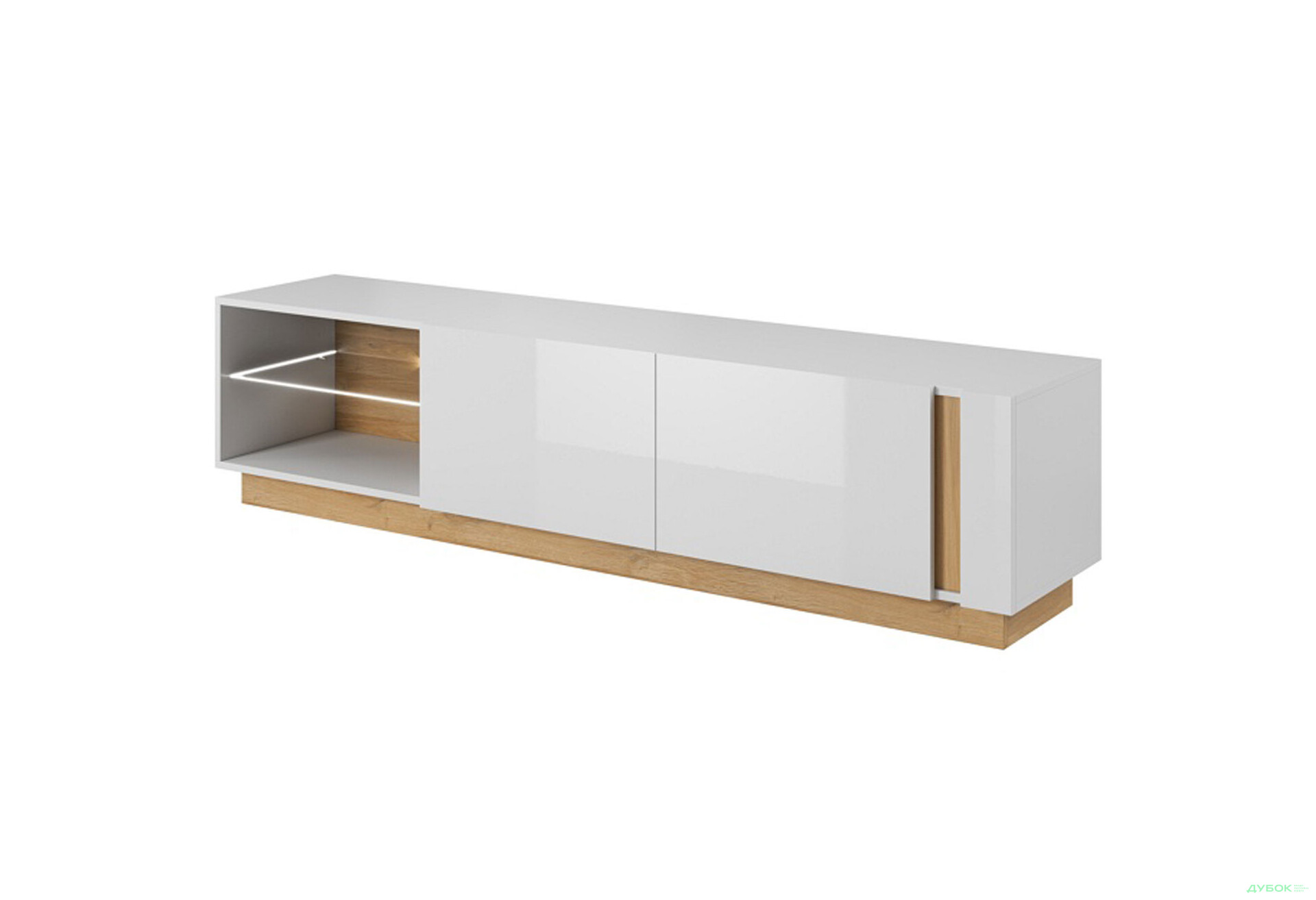 Тумба під ТВ Perfect Home Арко / Arco з 2 дверками 187 см, білий глянець / дуб грандсон - Зображення 1 Зображення 1 - Тумба під ТВ Perfect Home Арко / Arco з 2 дверками 187 см, білий глянець / дуб грандсон