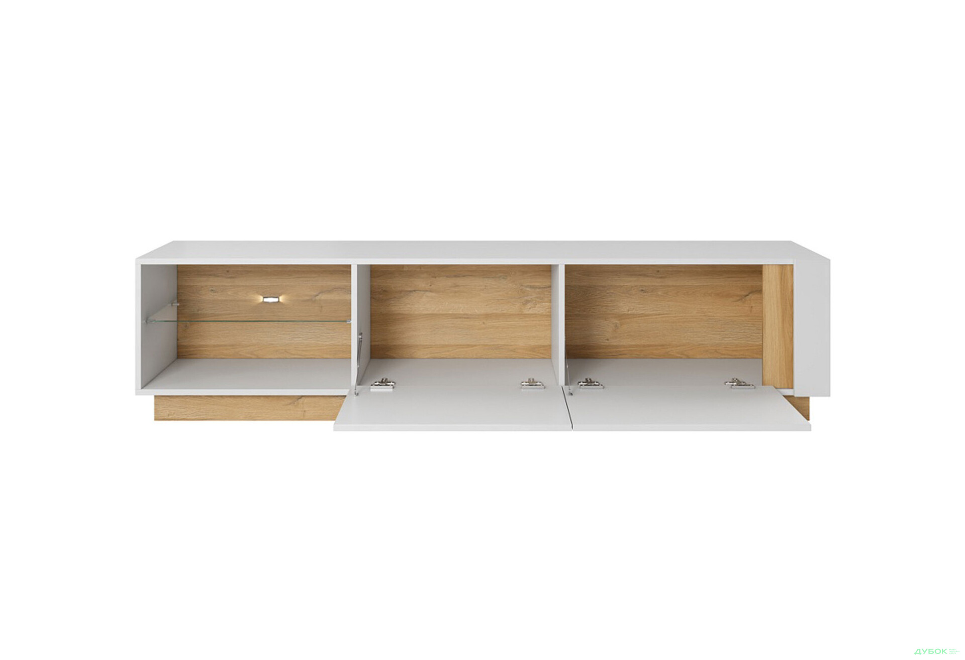 Тумба під ТВ Perfect Home Арко / Arco з 2 дверками 187 см, білий глянець / дуб грандсон - Зображення 3 Зображення 3 - Тумба під ТВ Perfect Home Арко / Arco з 2 дверками 187 см, білий глянець / дуб грандсон