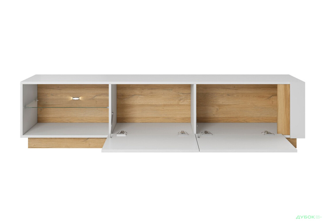 Тумба під ТВ Perfect Home Арко / Arco з 2 дверками 187 см, білий глянець / дуб грандсон - Зображення 3 Зображення 3 - Тумба під ТВ Perfect Home Арко / Arco з 2 дверками 187 см, білий глянець / дуб грандсон