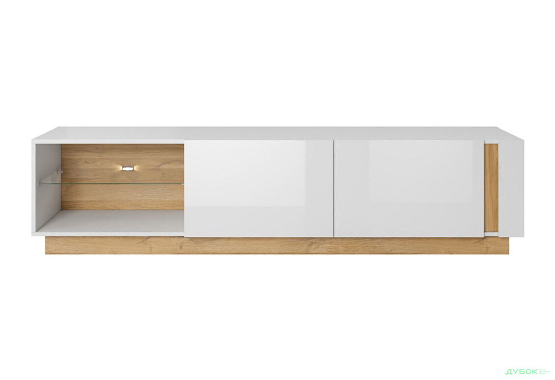 Тумба під ТВ Perfect Home Арко / Arco з 2 дверками 187 см, білий глянець / дуб грандсон - Зображення 2 Зображення 2 - Тумба під ТВ Perfect Home Арко / Arco з 2 дверками 187 см, білий глянець / дуб грандсон
