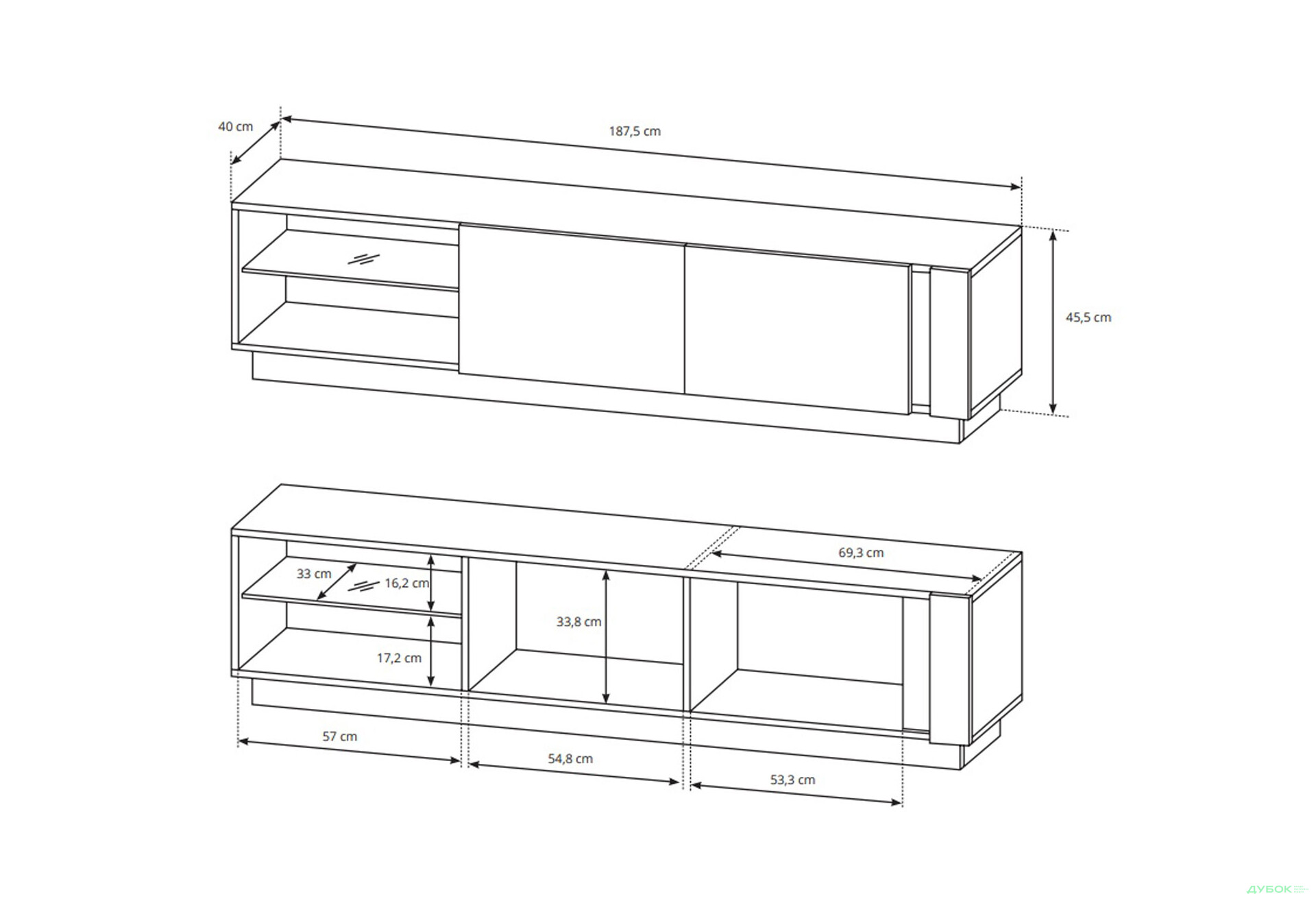 Тумба під ТВ Perfect Home Арко / Arco з 2 дверками 187 см, білий глянець / дуб грандсон - Зображення 4 Зображення 4 - Тумба під ТВ Perfect Home Арко / Arco з 2 дверками 187 см, білий глянець / дуб грандсон