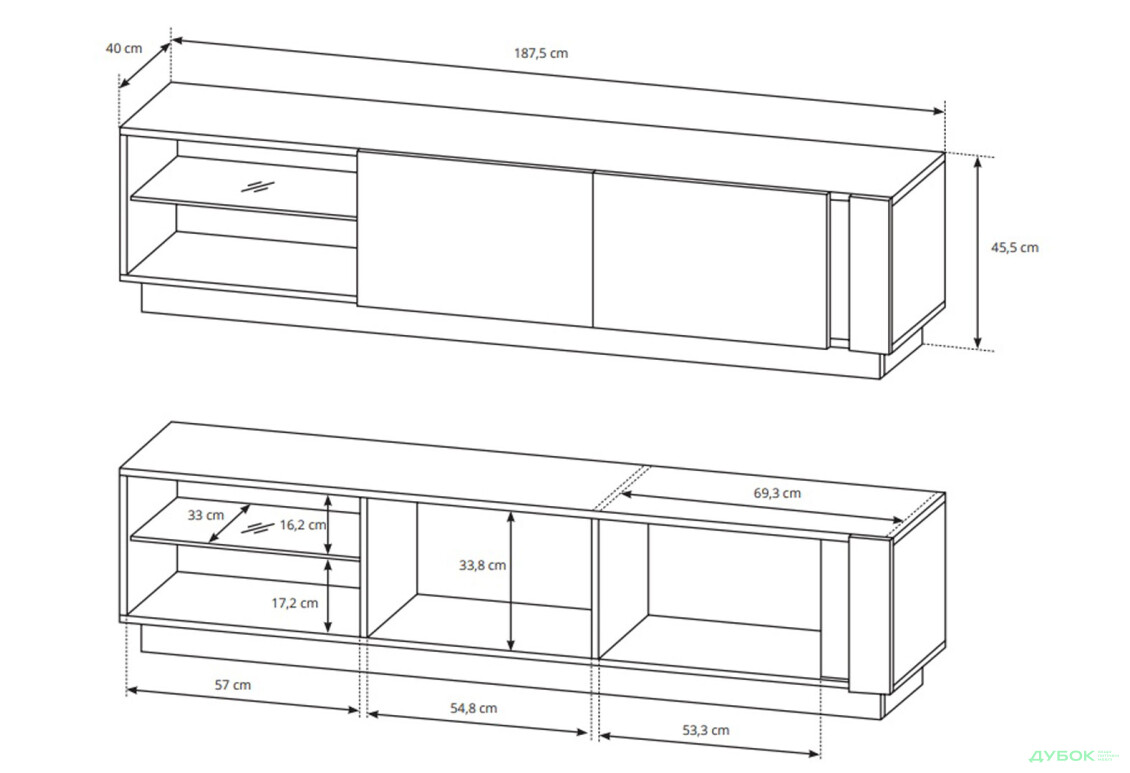 Тумба під ТВ Perfect Home Арко / Arco з 2 дверками 187 см, білий глянець / дуб грандсон - Зображення 4 Зображення 4 - Тумба під ТВ Perfect Home Арко / Arco з 2 дверками 187 см, білий глянець / дуб грандсон