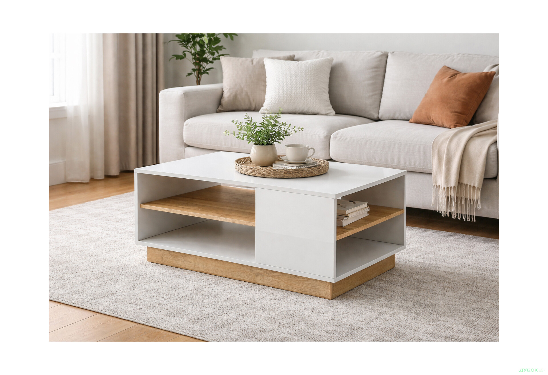 Изображение 2 - Стол журнальный Perfect Home Арко / Arco 100х60 см, белый глянец / дуб грандсон