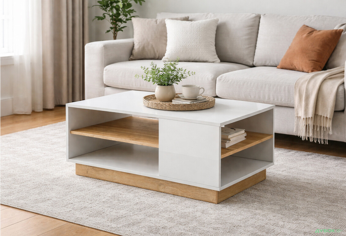 Зображення 2 - Стіл журнальний Perfect Home Арко / Arco 100х60 см, білий глянець / дуб грандсон