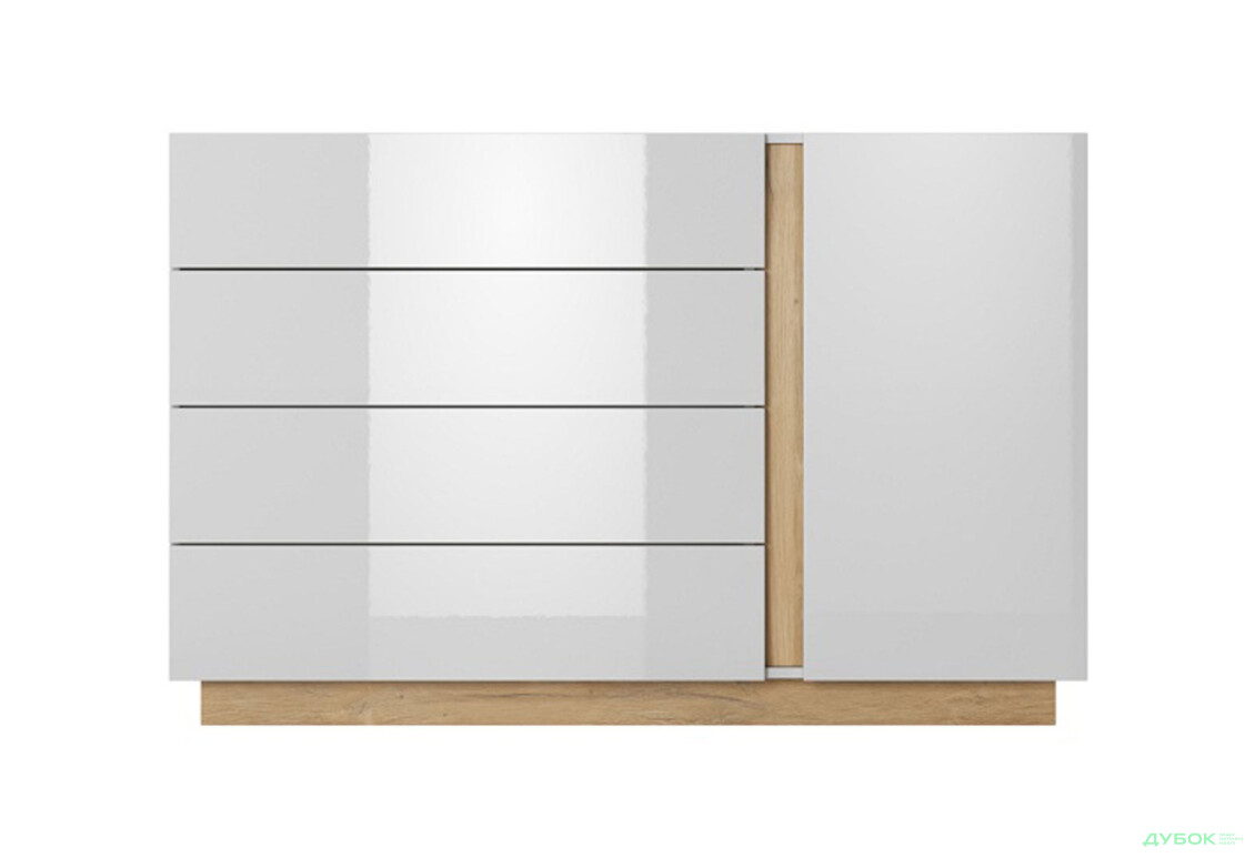 Фото 2 - Комод Perfect Home Арко / Arco 1-дверный с 4 ящиками 138 см, белый глянец / дуб грандсон