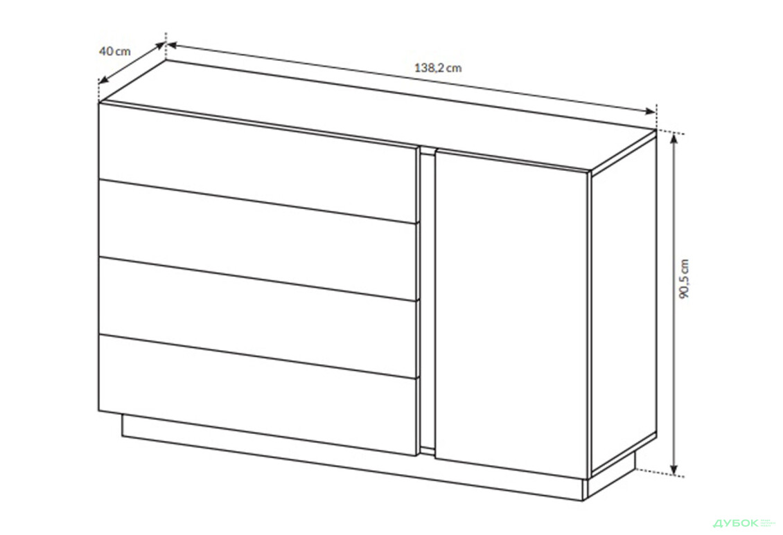 Комод Perfect Home Арко / Arco 1-дверный с 4 ящиками 138 см, белый глянец / дуб грандсон - Изображение 7 Изображение 7 - Комод Perfect Home Арко / Arco 1-дверный с 4 ящиками 138 см, белый глянец / дуб грандсон