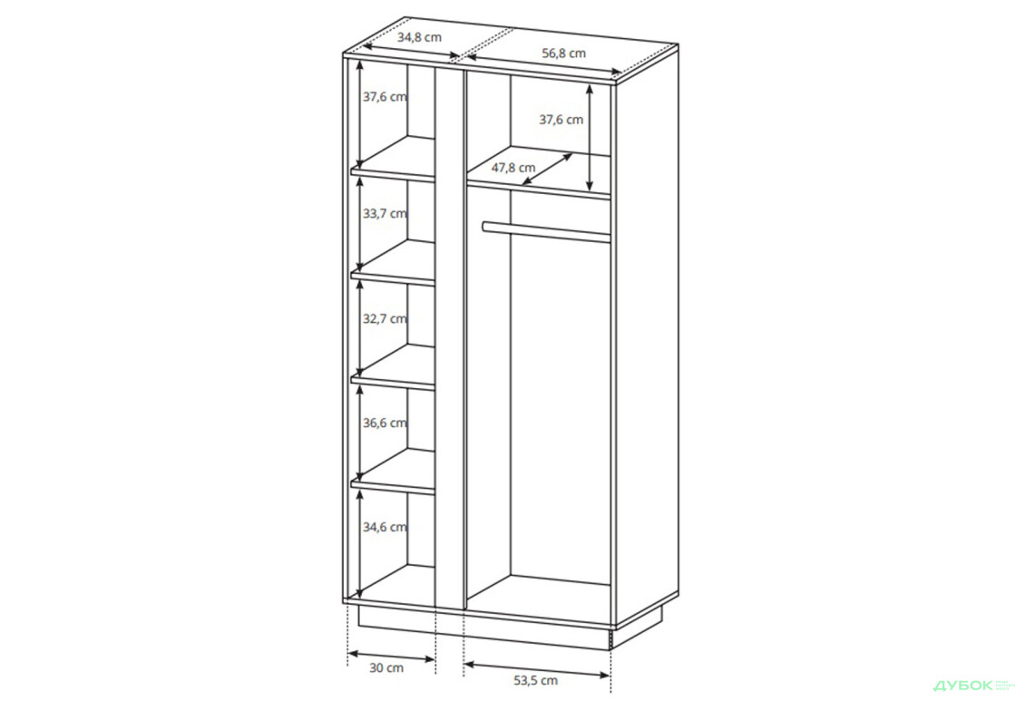 Шафа Perfect Home Арко / Arco 2-дверна 96 см, білий глянець / дуб грандсон - Зображення 6 Зображення 6 - Шафа Perfect Home Арко / Arco 2-дверна 96 см, білий глянець / дуб грандсон