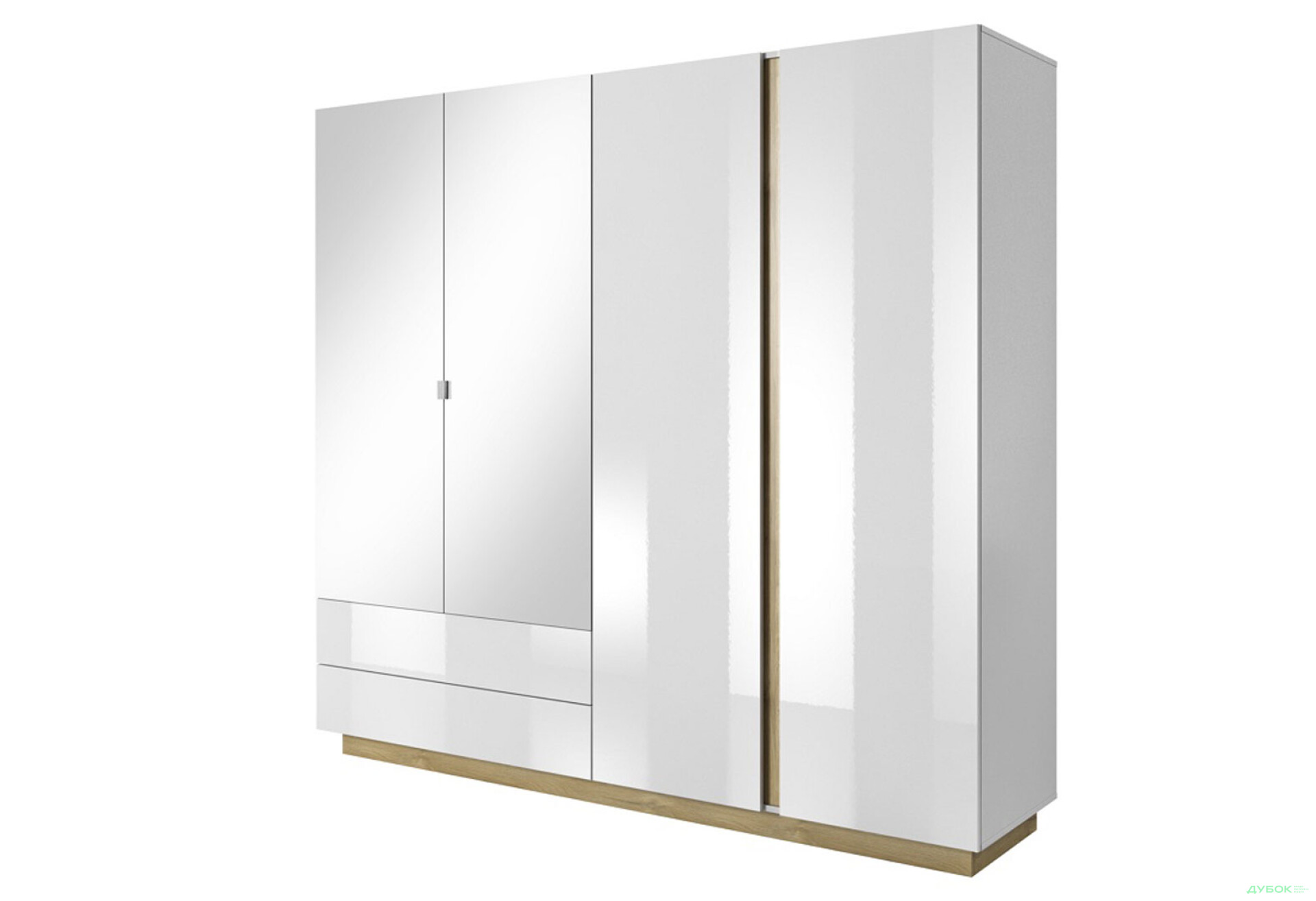 Фото 1 - Шкаф Perfect Home Арко / Arco 4-дверная с 2 ящиками 220 см, белый глянец / дуб грандсон
