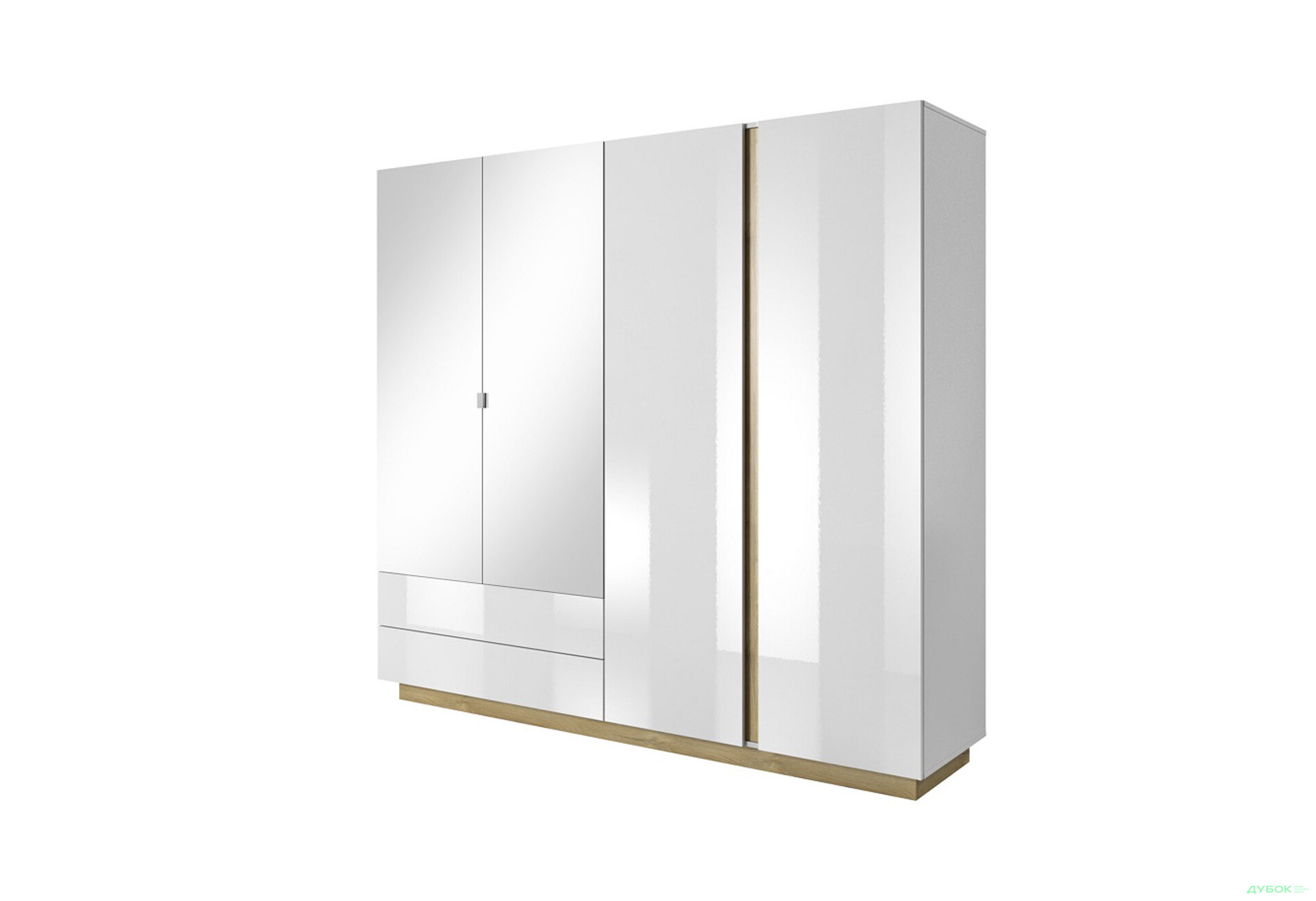 Шафа Perfect Home Арко / Arco 4-дверна з 2 шухлядами 220 см, білий глянець / дуб грандсон - Зображення 1 Зображення 1 - Шафа Perfect Home Арко / Arco 4-дверна з 2 шухлядами 220 см, білий глянець / дуб грандсон