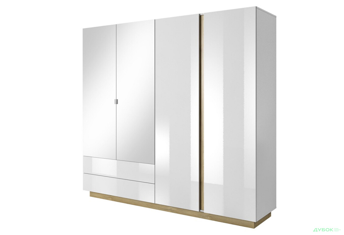 Шкаф Perfect Home Арко / Arco 4-дверная с 2 ящиками 220 см, белый глянец / дуб грандсон