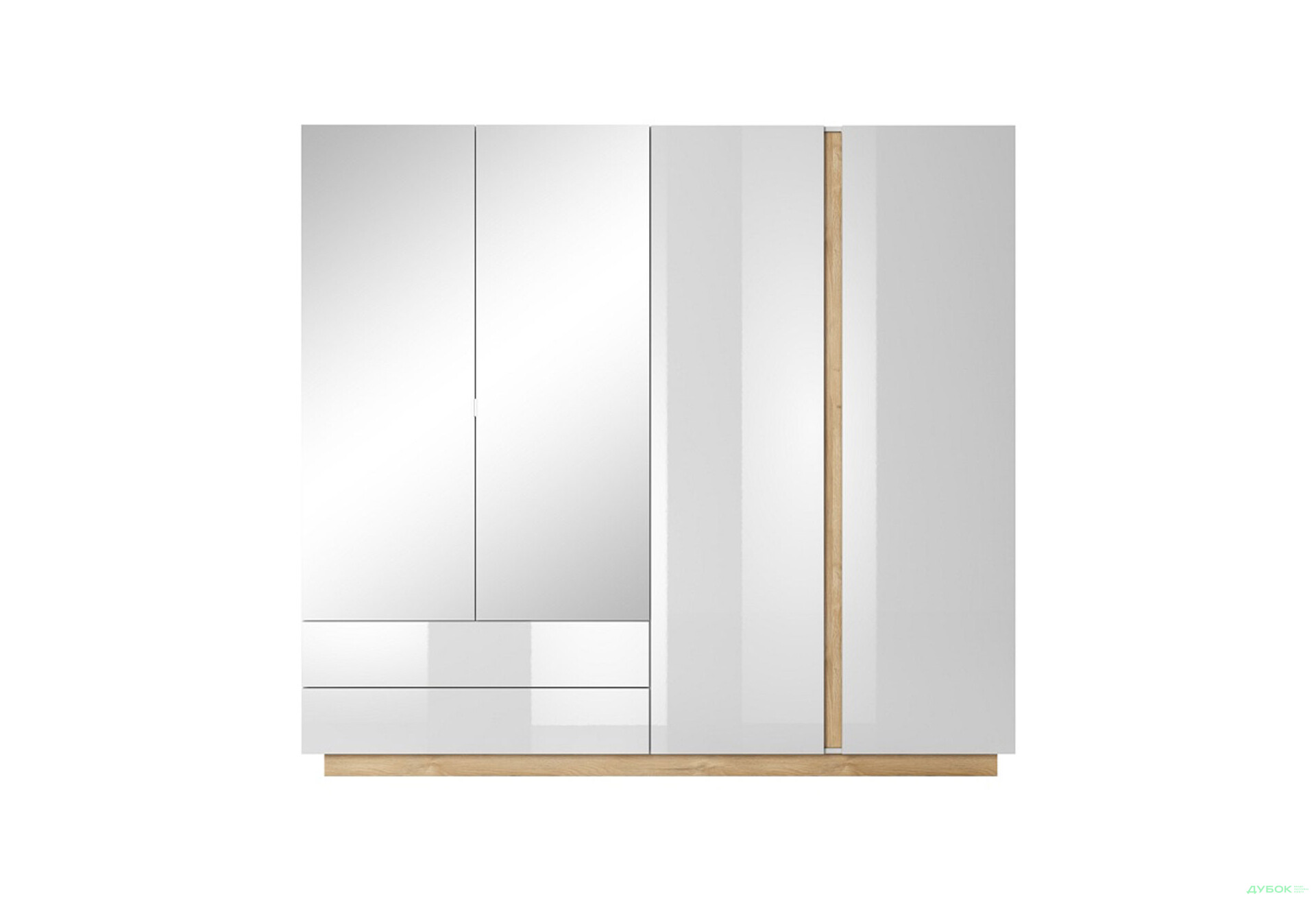 Шафа Perfect Home Арко / Arco 4-дверна з 2 шухлядами 220 см, білий глянець / дуб грандсон - Зображення 4 Зображення 4 - Шафа Perfect Home Арко / Arco 4-дверна з 2 шухлядами 220 см, білий глянець / дуб грандсон