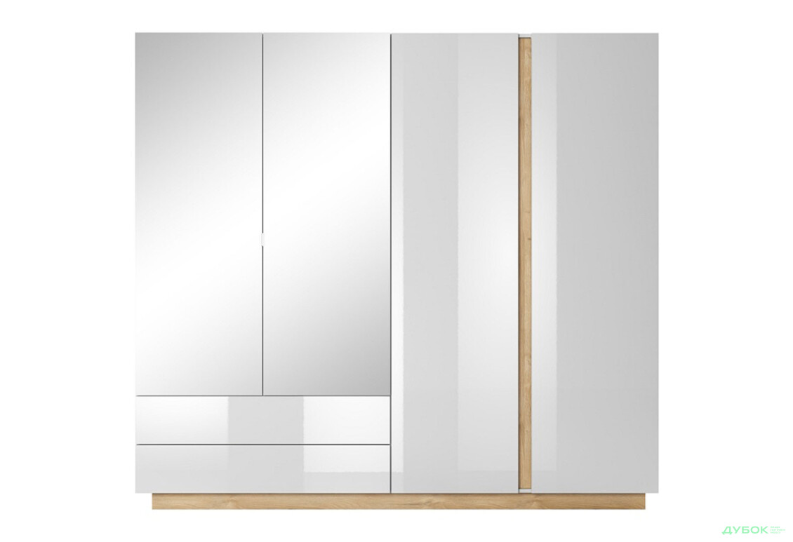 Фото 2 - Шкаф Perfect Home Арко / Arco 4-дверная с 2 ящиками 220 см, белый глянец / дуб грандсон