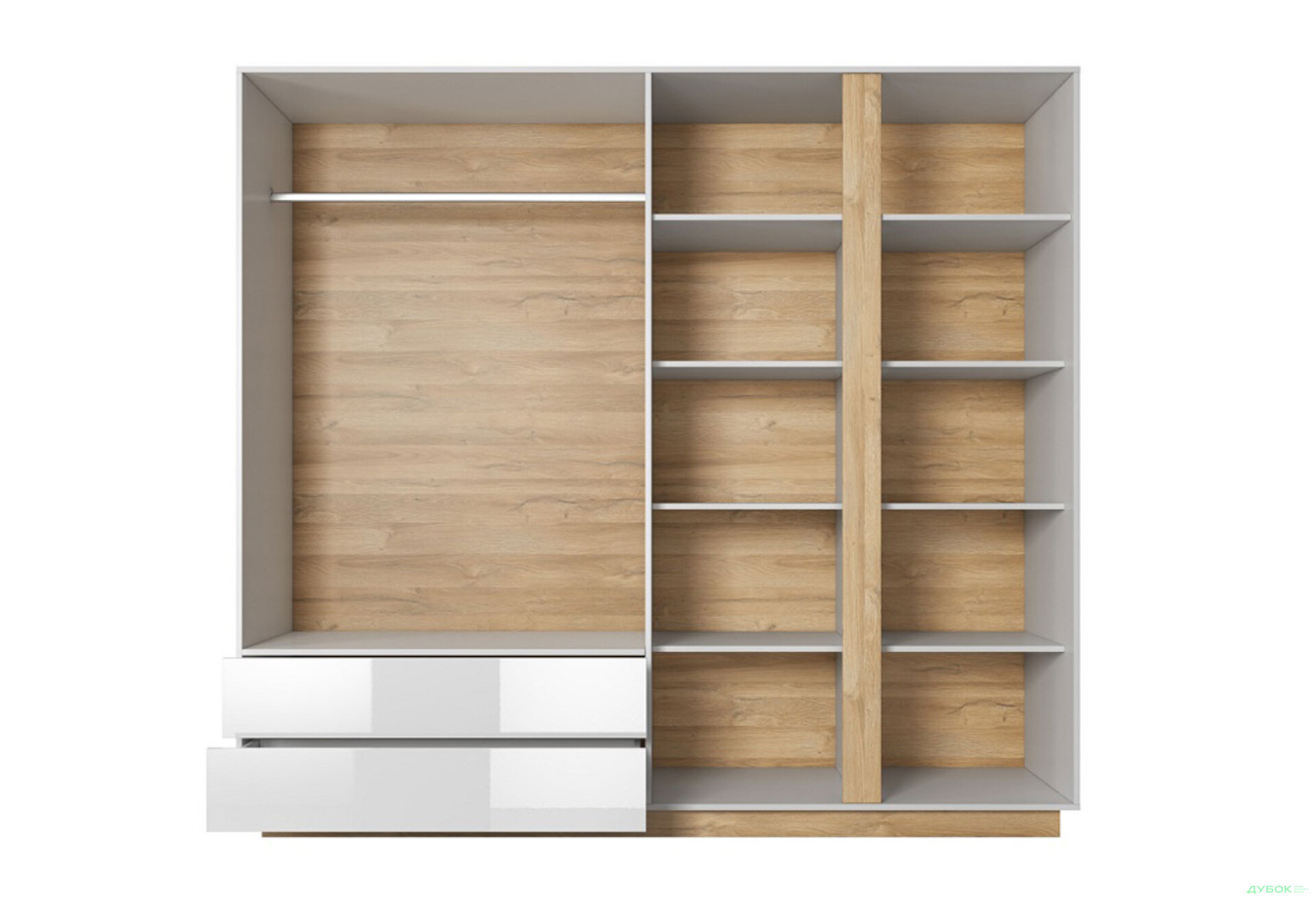 Фото 4 - Шкаф Perfect Home Арко / Arco 4-дверная с 2 ящиками 220 см, белый глянец / дуб грандсон
