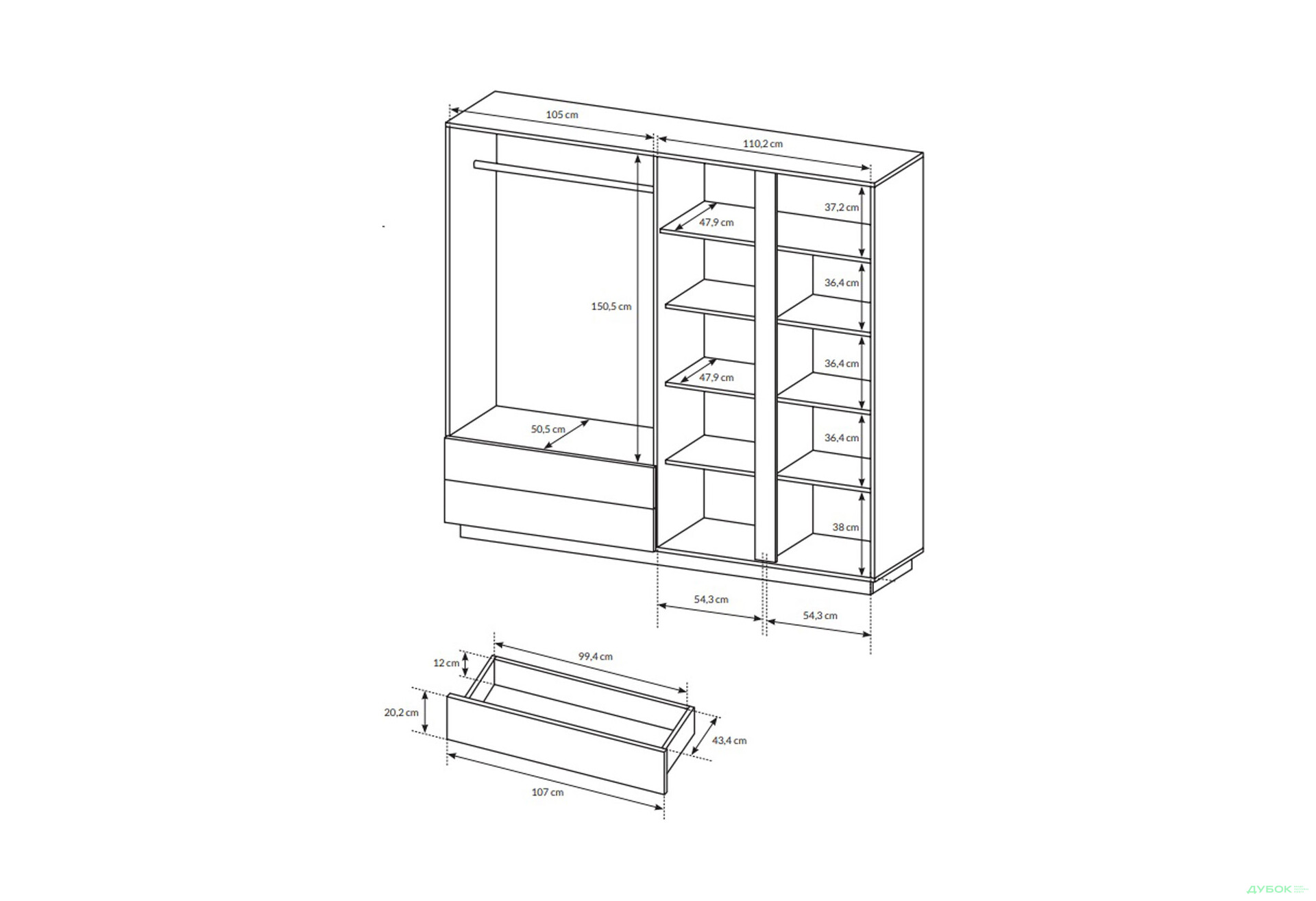 Шафа Perfect Home Арко / Arco 4-дверна з 2 шухлядами 220 см, білий глянець / дуб грандсон - Зображення 8 Зображення 8 - Шафа Perfect Home Арко / Arco 4-дверна з 2 шухлядами 220 см, білий глянець / дуб грандсон