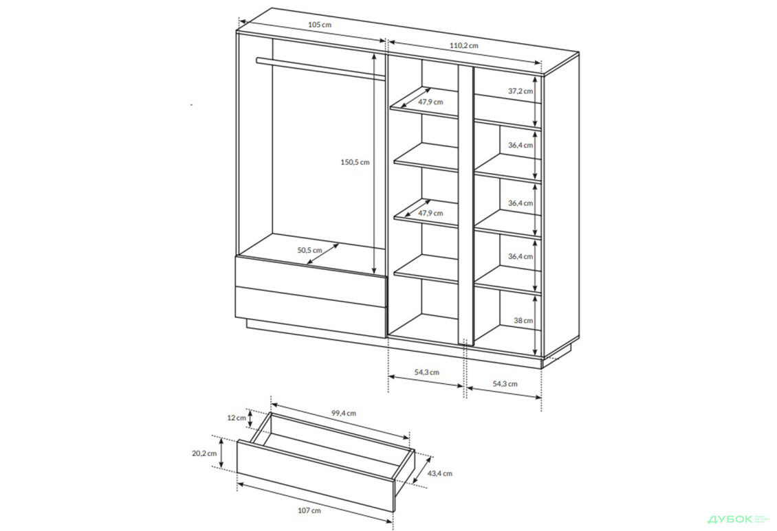 Шафа Perfect Home Арко / Arco 4-дверна з 2 шухлядами 220 см, білий глянець / дуб грандсон - Зображення 8 Зображення 8 - Шафа Perfect Home Арко / Arco 4-дверна з 2 шухлядами 220 см, білий глянець / дуб грандсон