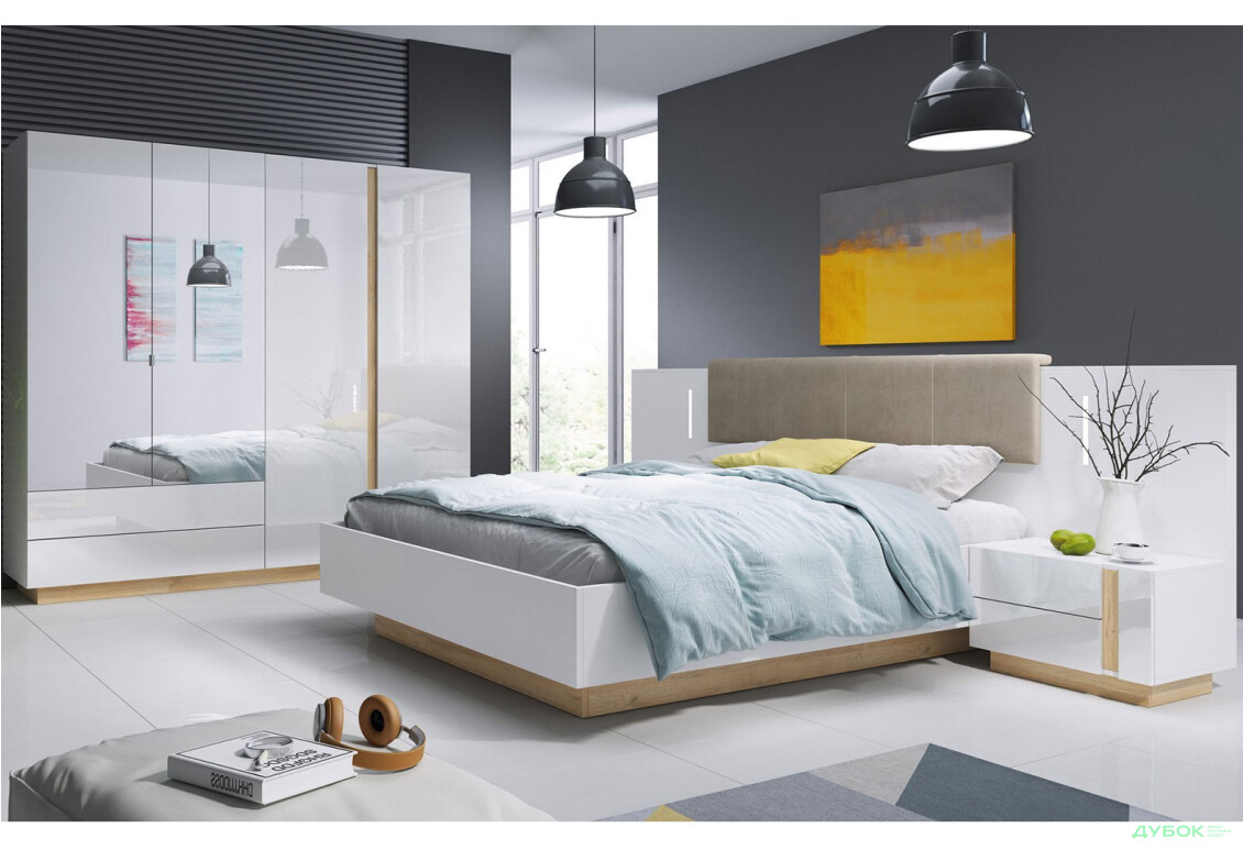 Шафа Perfect Home Арко / Arco 4-дверна з 2 шухлядами 220 см, білий глянець / дуб грандсон - Зображення 2 Зображення 2 - Шафа Perfect Home Арко / Arco 4-дверна з 2 шухлядами 220 см, білий глянець / дуб грандсон