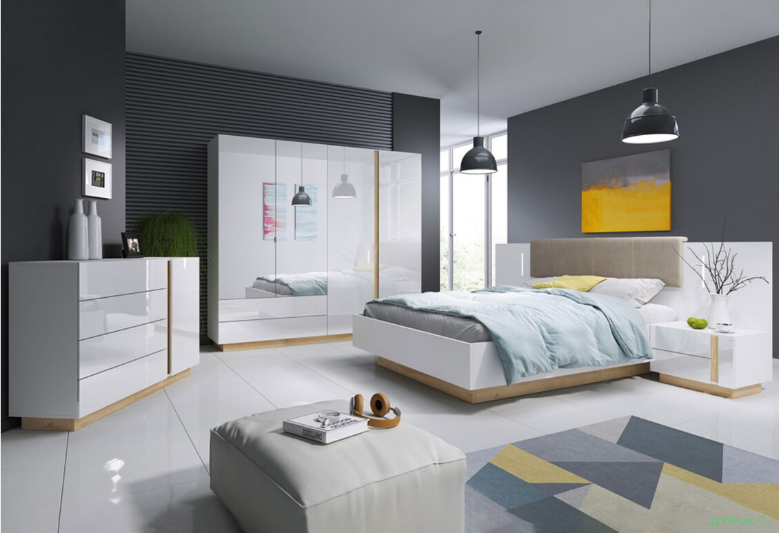Зображення 3 - Шафа Perfect Home Арко / Arco 4-дверна з 2 шухлядами 220 см, білий глянець / дуб грандсон