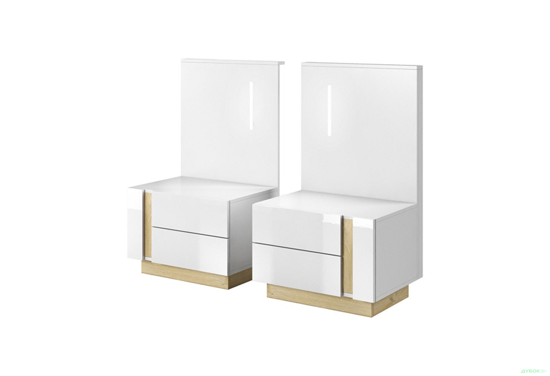 Зображення 1 - Тумби приліжкові Perfect Home Арко / Arco з LED з 2 шухлядами 60 см, білий глянець / дуб грандсон