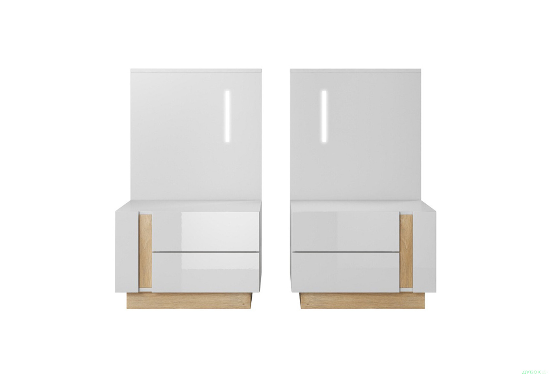 Зображення 2 - Тумби приліжкові Perfect Home Арко / Arco з LED з 2 шухлядами 60 см, білий глянець / дуб грандсон