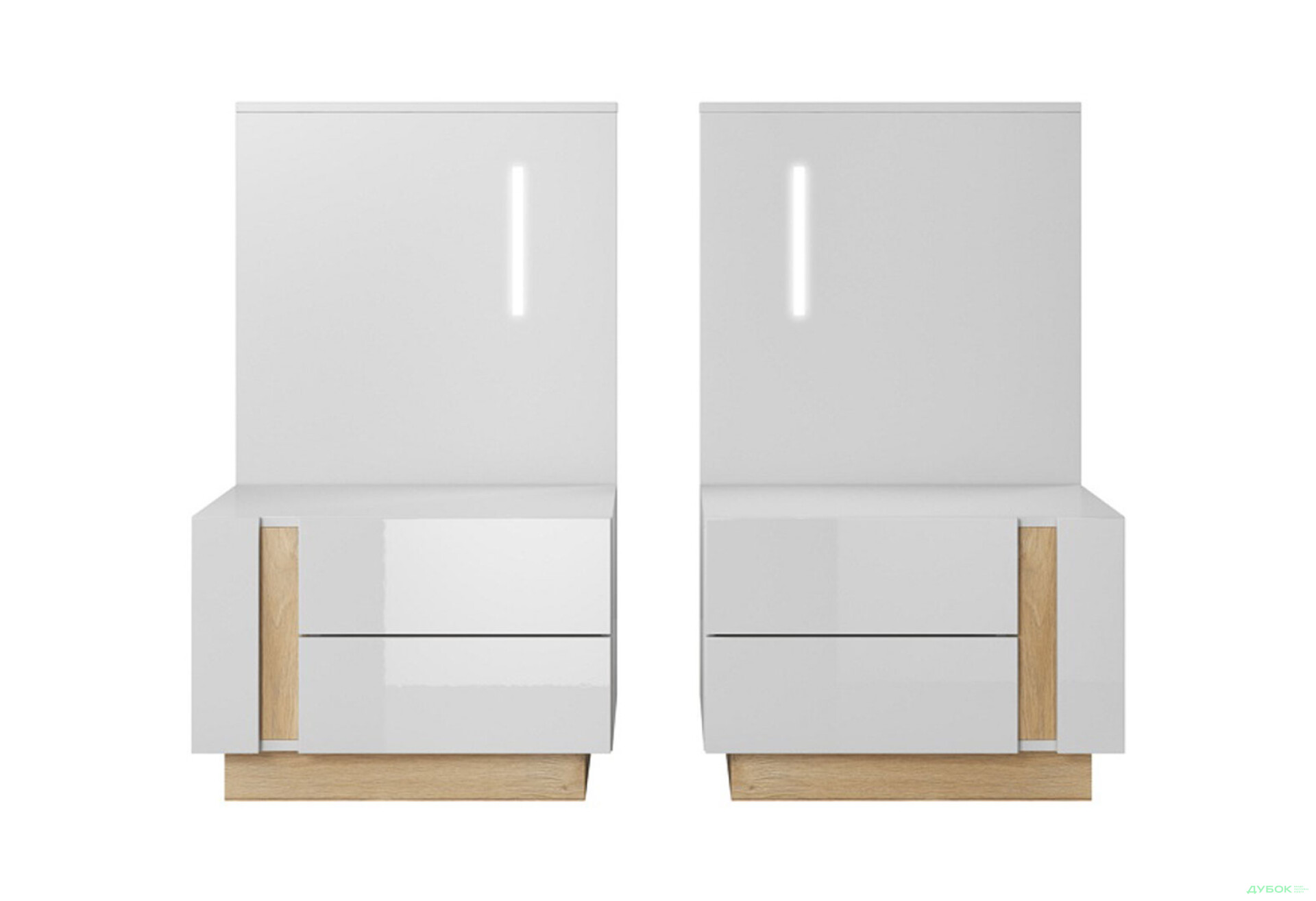 Фото 2 - Тумбы прикроватные Perfect Home Арко / Arco с LED с 2 ящиками 60 см, белый глянец / дуб грандсон