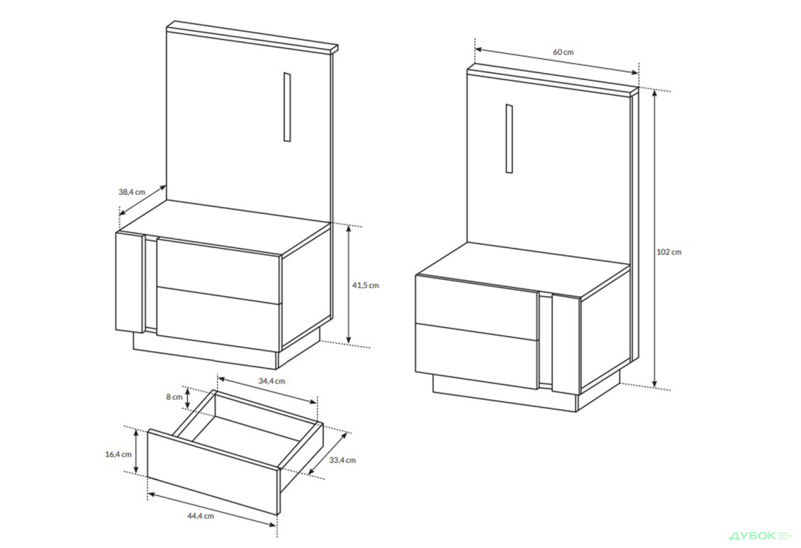 Зображення 3 - Тумби приліжкові Perfect Home Арко / Arco з LED з 2 шухлядами 60 см, білий глянець / дуб грандсон