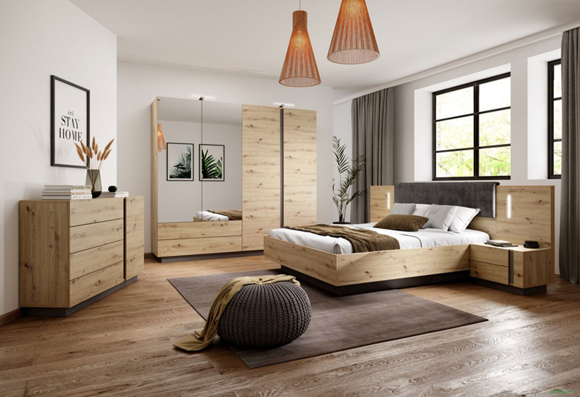 Фото 1 - Спальня Perfect Home Арко / Arco 4D, дуб артизан / графіт
