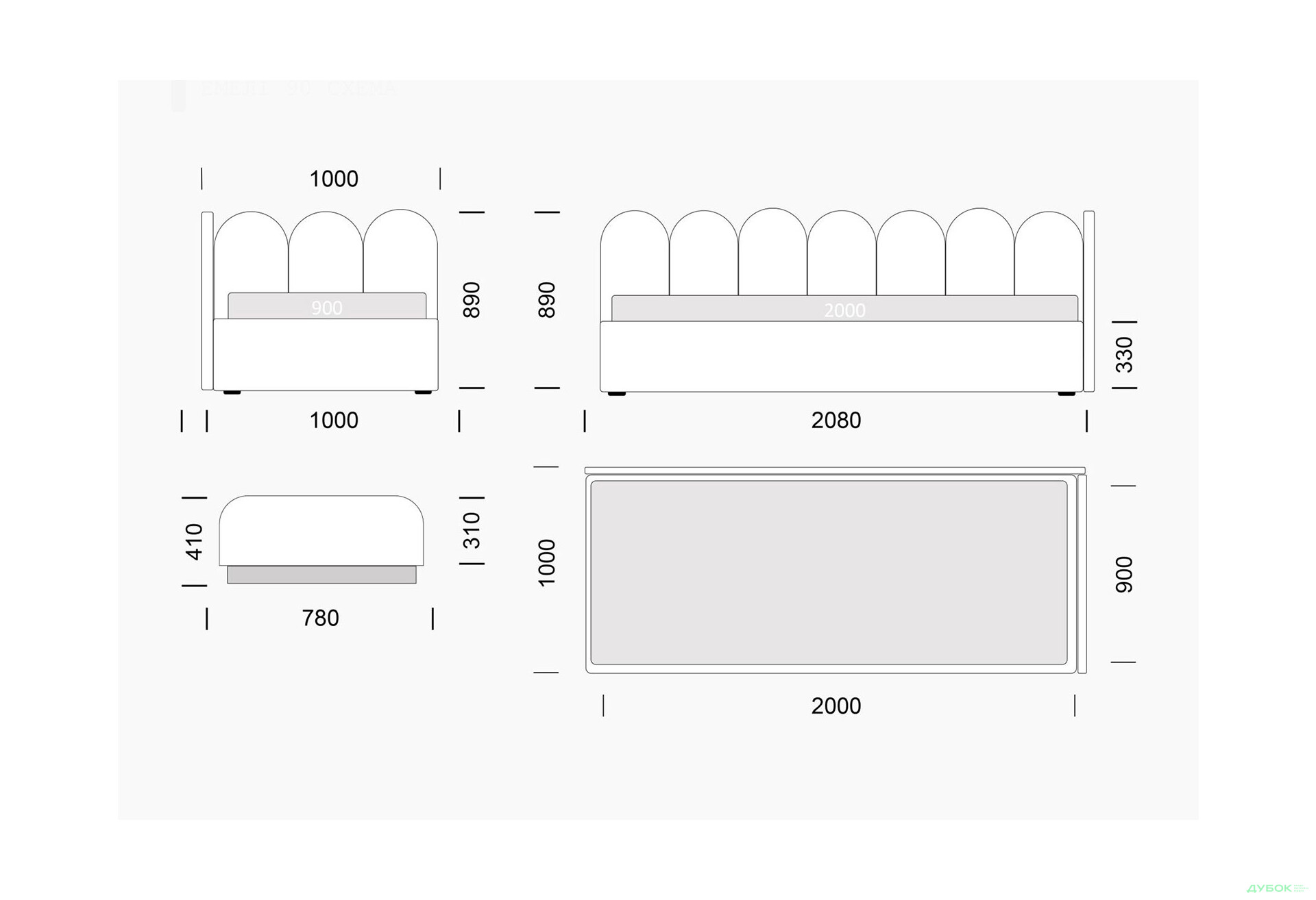 Ліжко-подіум Eurosof Емелі 90х200 см з нішею та металопідйомником + бортик - Зображення 6 Зображення 6 - Ліжко-подіум Eurosof Емелі 90х200 см з нішею та металопідйомником + бортик