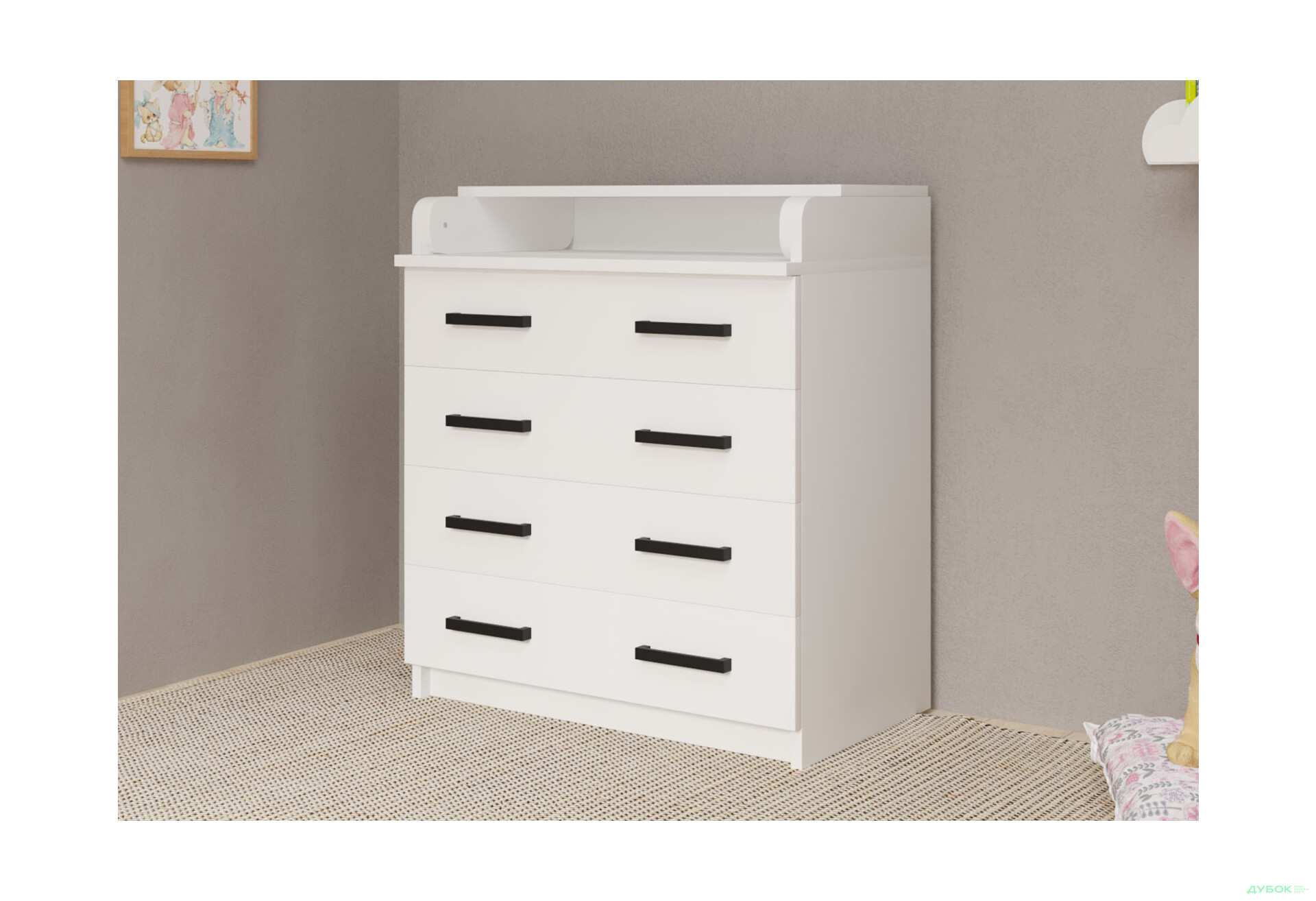 Комод MebelStar з 4 шухлядами та пеленальною надбудовою 80 см білий сніг - Зображення 5 Зображення 5 - Комод MebelStar з 4 шухлядами та пеленальною надбудовою 80 см білий сніг