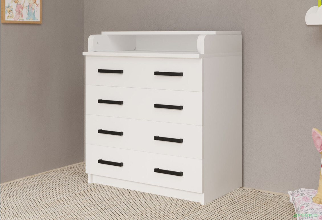 Комод MebelStar з 4 шухлядами та пеленальною надбудовою 80 см білий сніг - Зображення 5 Зображення 5 - Комод MebelStar з 4 шухлядами та пеленальною надбудовою 80 см білий сніг
