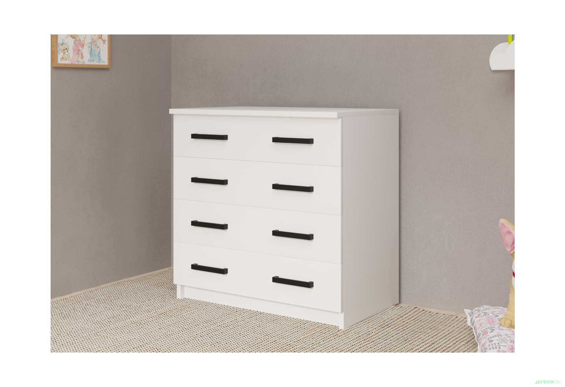 Комод MebelStar з 4 шухлядами та пеленальною надбудовою 80 см білий сніг - Зображення 6 Зображення 6 - Комод MebelStar з 4 шухлядами та пеленальною надбудовою 80 см білий сніг