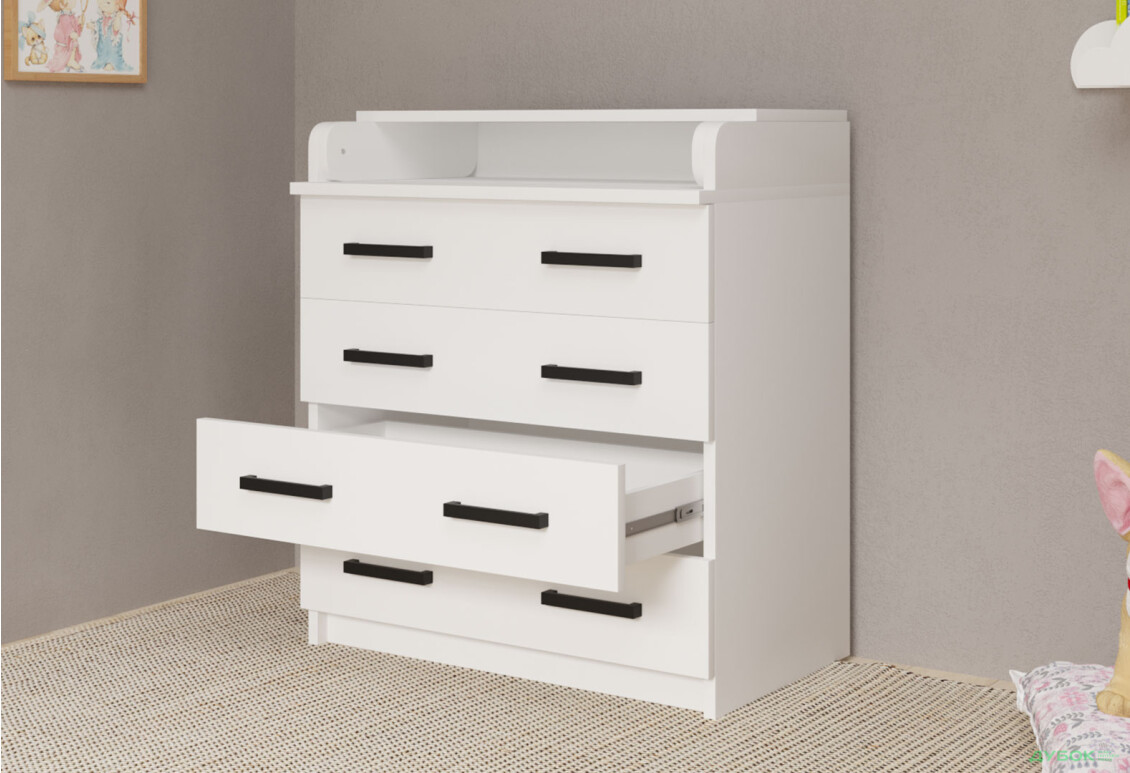 Комод MebelStar з 4 шухлядами та пеленальною надбудовою 80 см білий сніг - Зображення 7 Зображення 7 - Комод MebelStar з 4 шухлядами та пеленальною надбудовою 80 см білий сніг