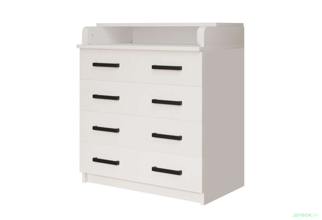 Комод MebelStar з 4 шухлядами та пеленальною надбудовою 80 см білий сніг - Зображення 1 Зображення 1 - Комод MebelStar з 4 шухлядами та пеленальною надбудовою 80 см білий сніг