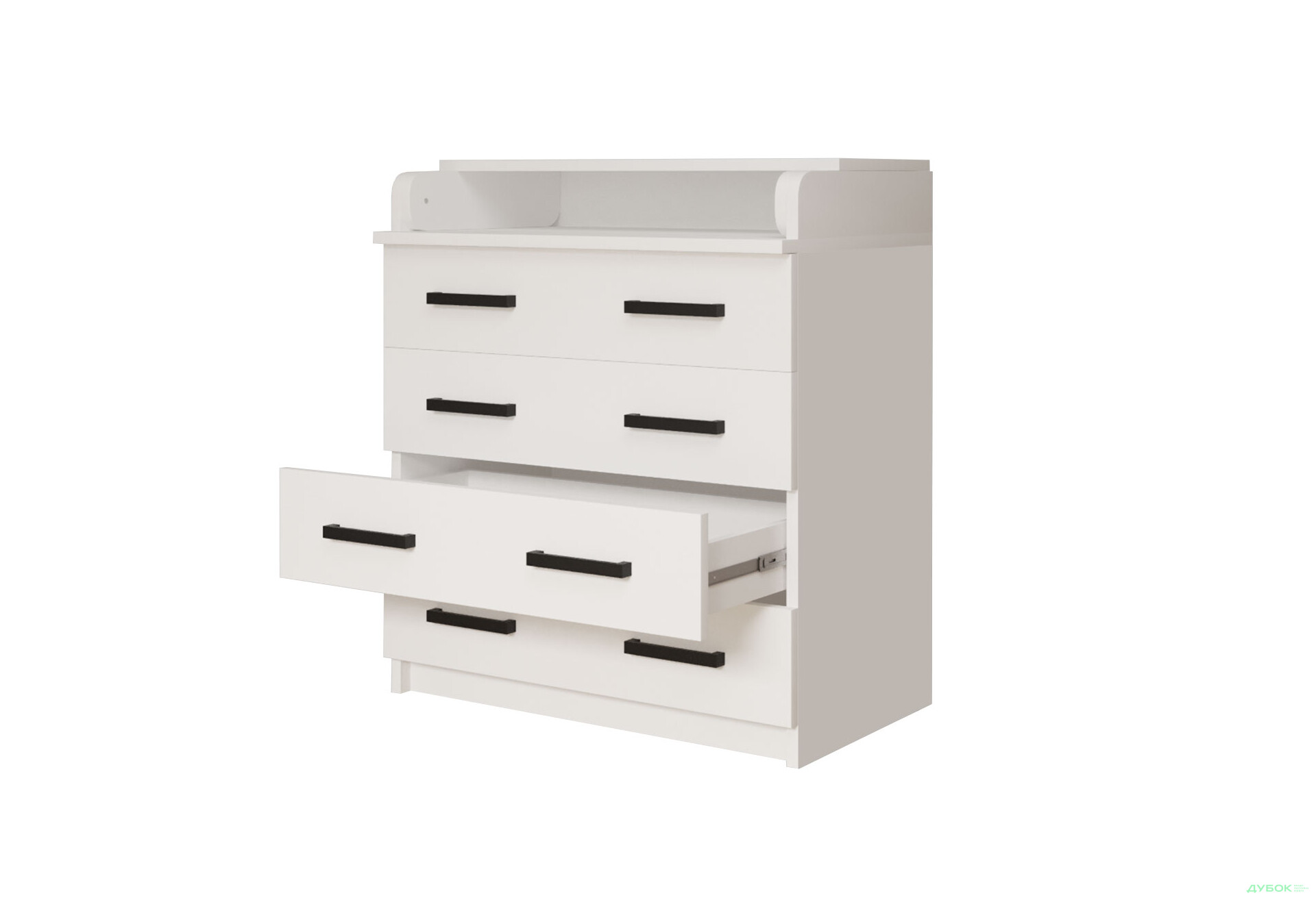 Комод MebelStar з 4 шухлядами та пеленальною надбудовою 80 см білий сніг - Зображення 3 Зображення 3 - Комод MebelStar з 4 шухлядами та пеленальною надбудовою 80 см білий сніг