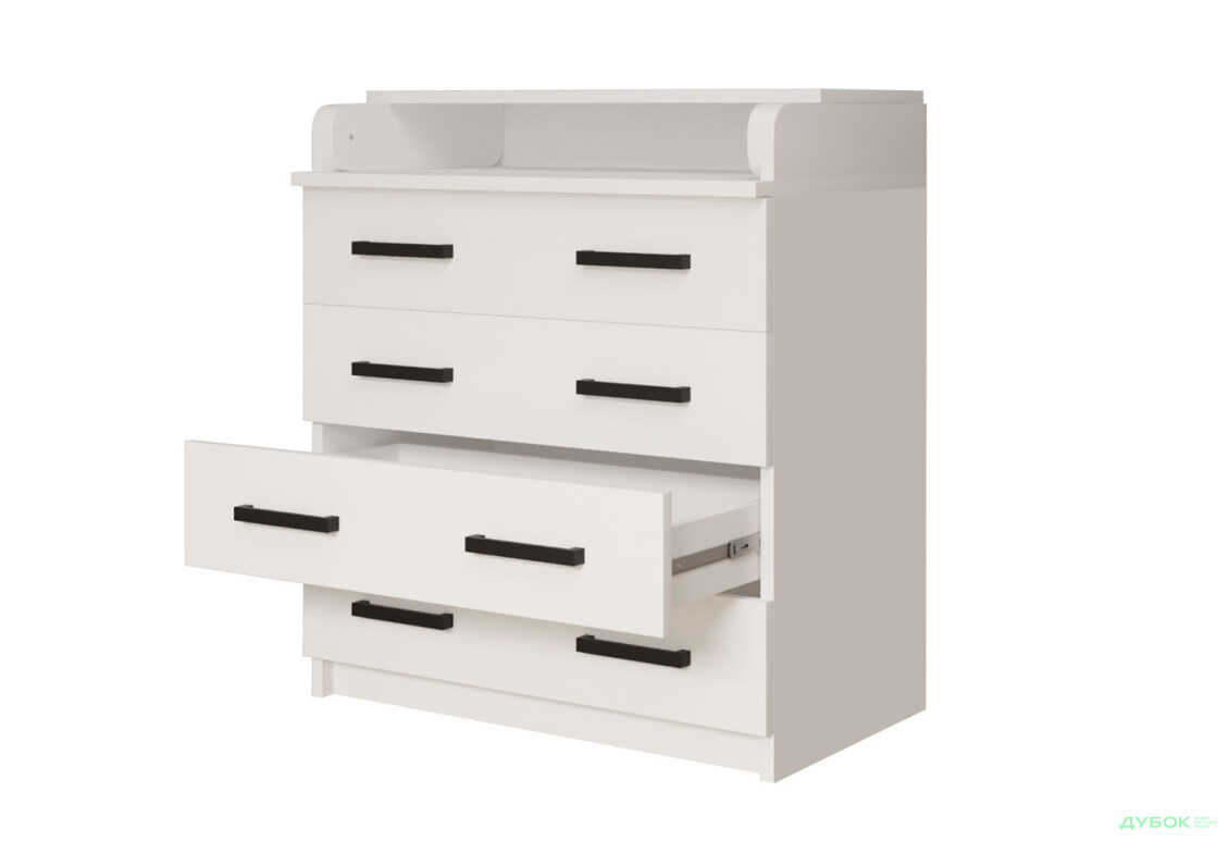 Комод MebelStar з 4 шухлядами та пеленальною надбудовою 80 см білий сніг - Зображення 3 Зображення 3 - Комод MebelStar з 4 шухлядами та пеленальною надбудовою 80 см білий сніг