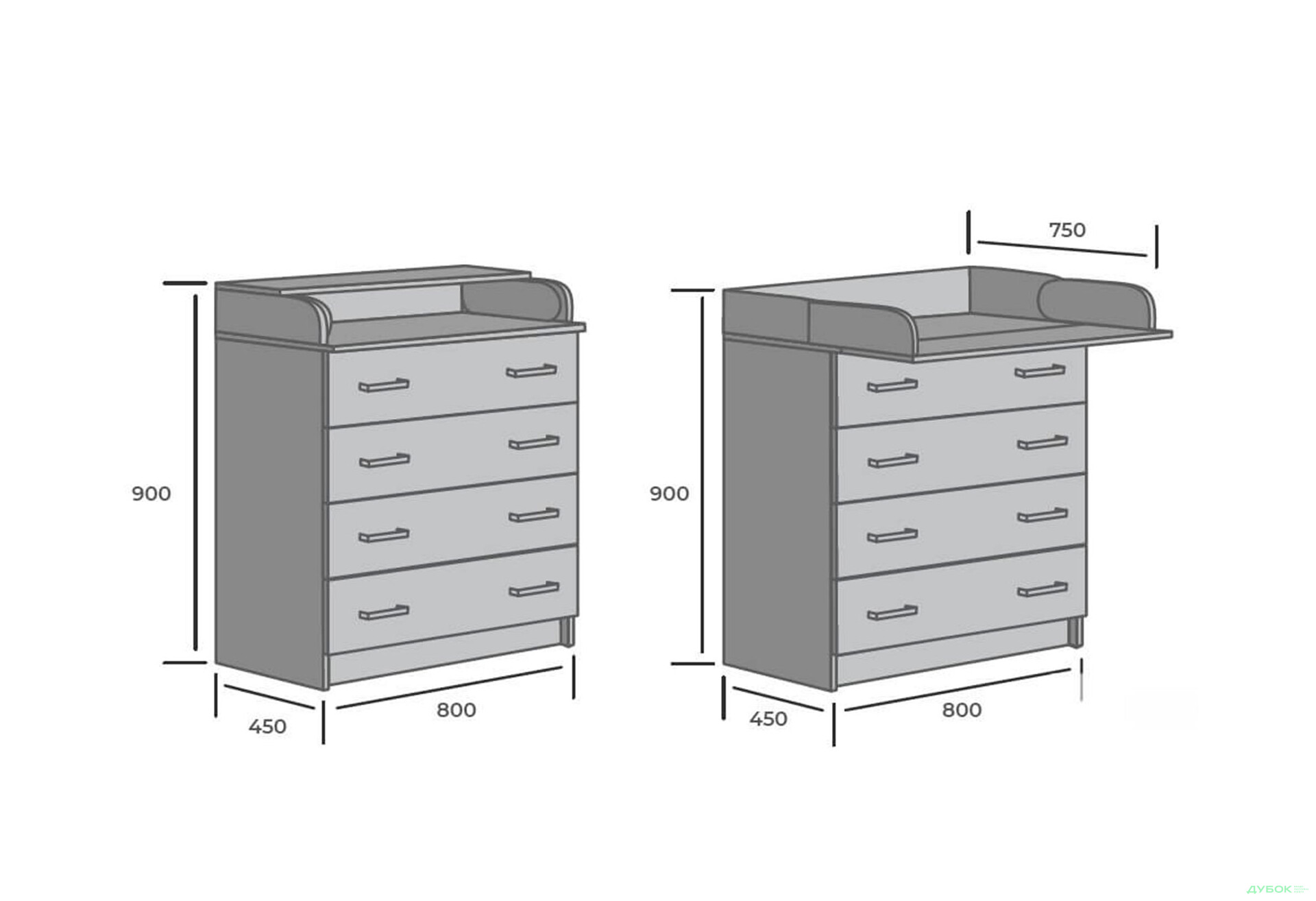 Комод MebelStar з 4 шухлядами та пеленальною надбудовою 80 см білий сніг - Зображення 8 Зображення 8 - Комод MebelStar з 4 шухлядами та пеленальною надбудовою 80 см білий сніг