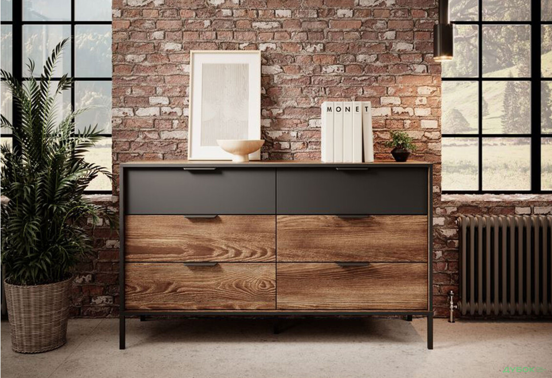 Комод Perfect Home Мілтон / Milton з 6 шухлядами 138 см, каштан / антрацит - Зображення 3 Зображення 3 - Комод Perfect Home Мілтон / Milton з 6 шухлядами 138 см, каштан / антрацит