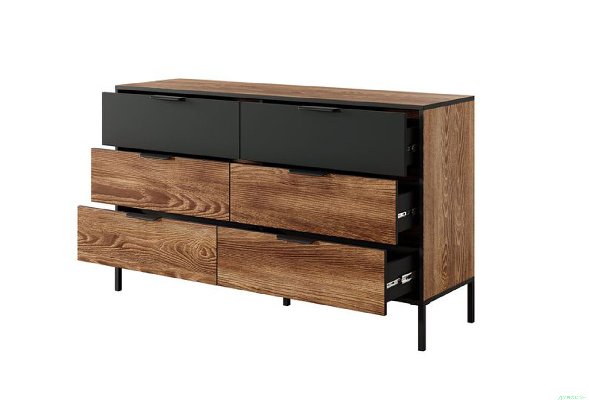 Комод Perfect Home Мілтон / Milton з 6 шухлядами 138 см, каштан / антрацит - Зображення 2 Зображення 2 - Комод Perfect Home Мілтон / Milton з 6 шухлядами 138 см, каштан / антрацит