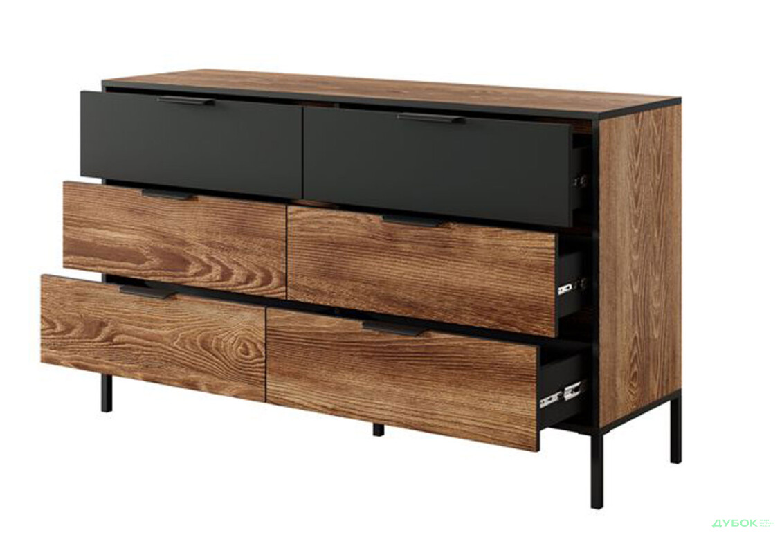 Комод Perfect Home Мілтон / Milton з 6 шухлядами 138 см, каштан / антрацит - Зображення 2 Зображення 2 - Комод Perfect Home Мілтон / Milton з 6 шухлядами 138 см, каштан / антрацит