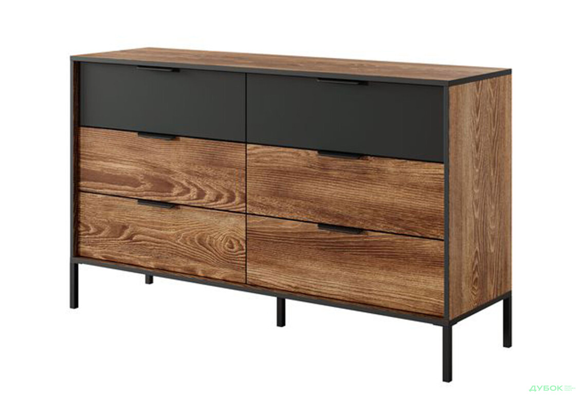 Комод Perfect Home Мілтон / Milton з 6 шухлядами 138 см, каштан / антрацит - Зображення 1 Зображення 1 - Комод Perfect Home Мілтон / Milton з 6 шухлядами 138 см, каштан / антрацит
